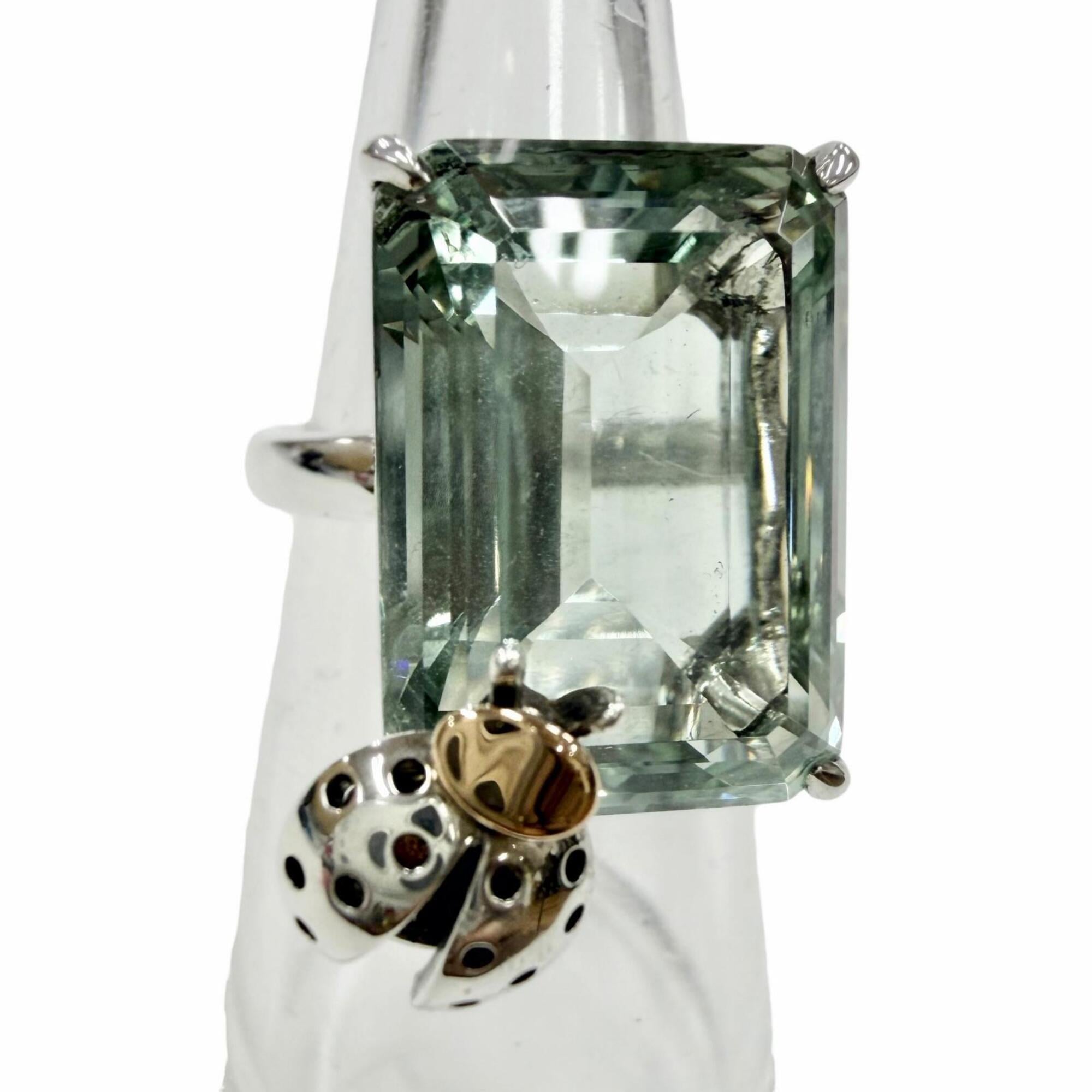 TIFFANY&Co. Tiffany Return to Love Bugs AG925 AU750 Green Quartz Ladybug Ring, Silver, Clear Green,