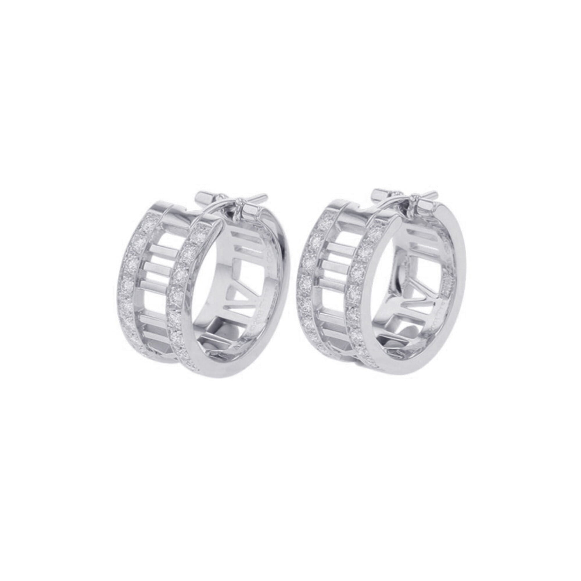 Tiffany & Co. Atlas earrings with diamonds in 18K white gold. diamond earrings.