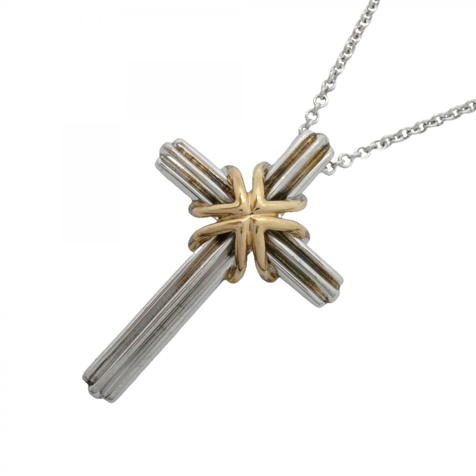Tiffany & Co. Signature Cross Necklace, 18K Yellow Gold (KYG), Sterling Silver 925, Women\'s, OP0013