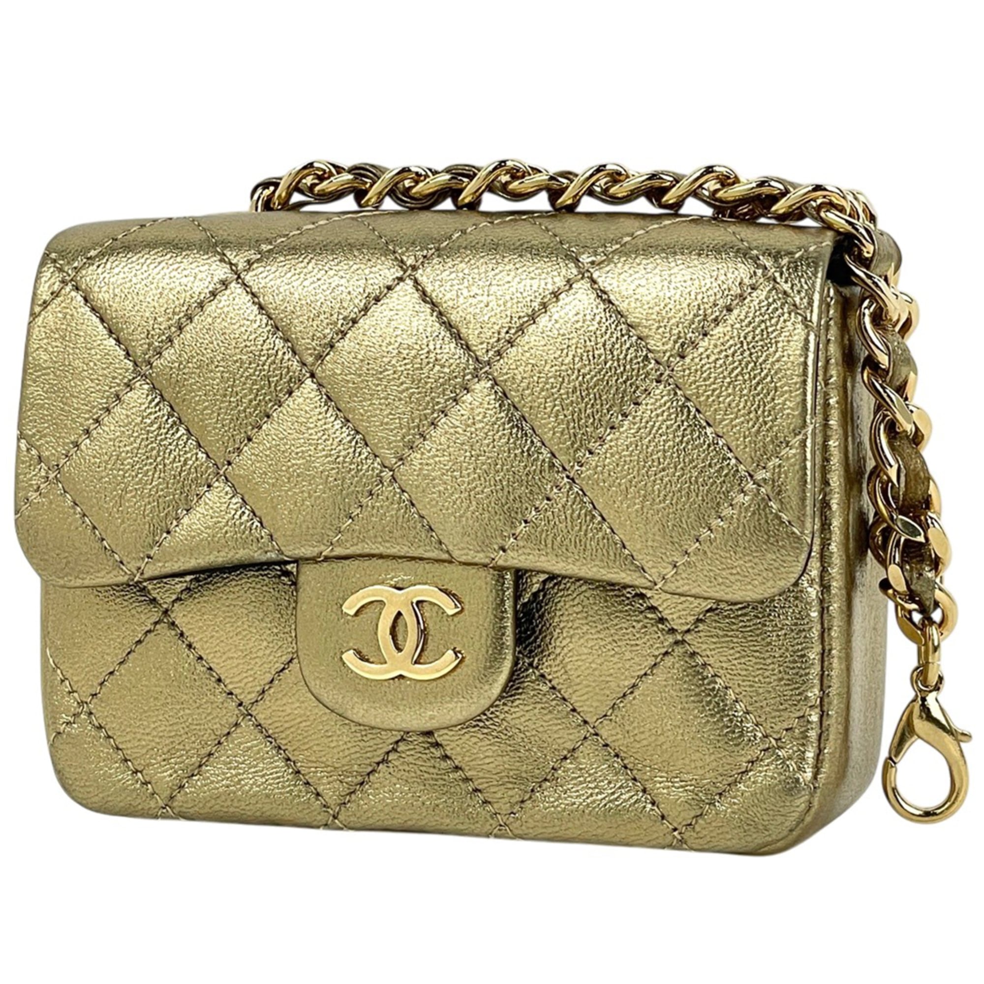 Chanel Coco Mark Chain Accessory Pouch Mini MatelassŽ Bag Charm Leather Gold Women\'s