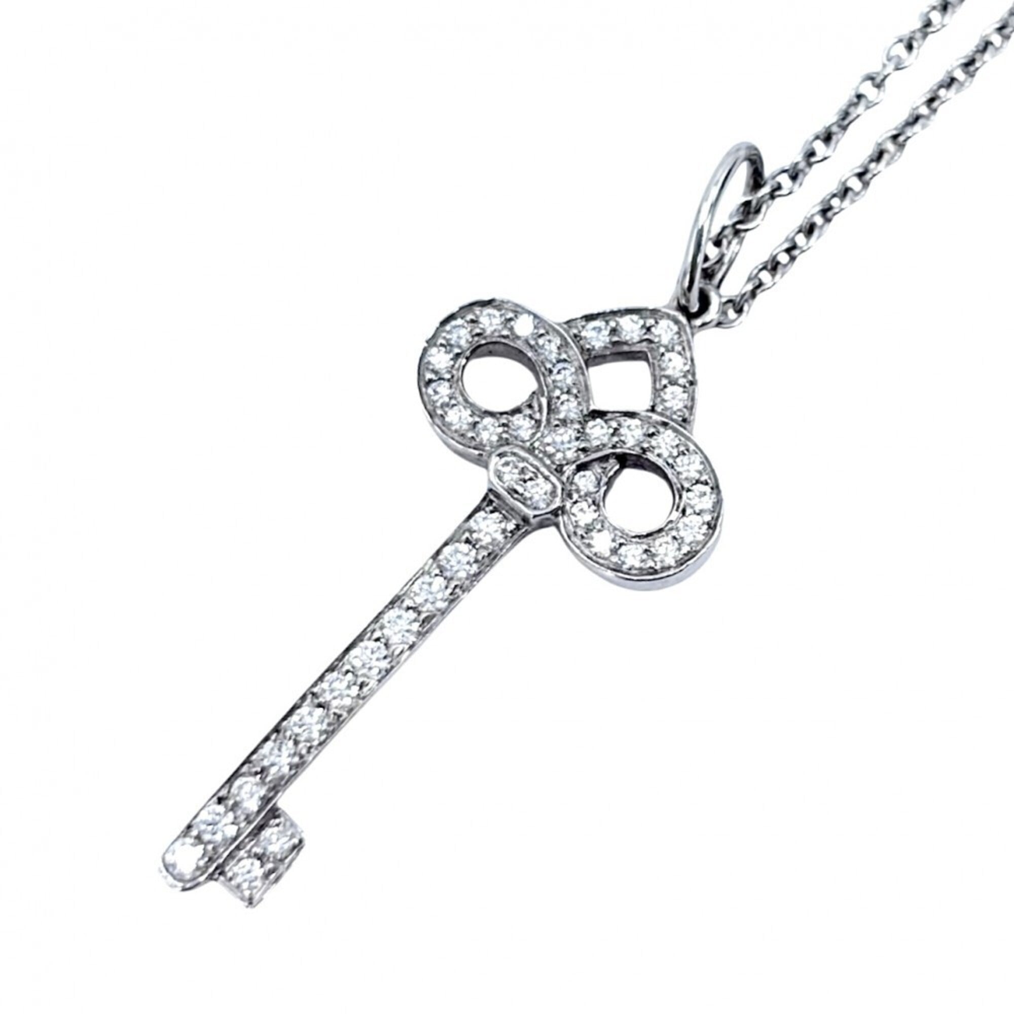 Tiffany & Co. Fleur de Lis Key Necklace for Women, Motif, Platinum 950, Diamond, Approx. 3.6g