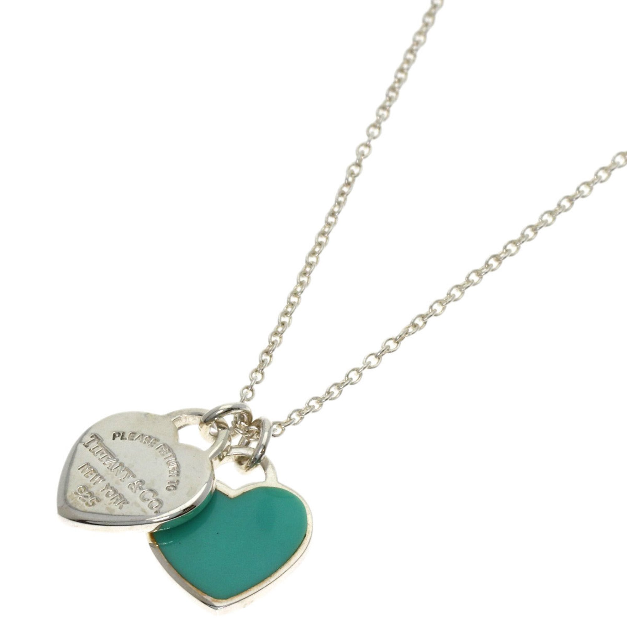 Tiffany & Co. Double Heart Enamel Necklace, Silver, Women\'s.