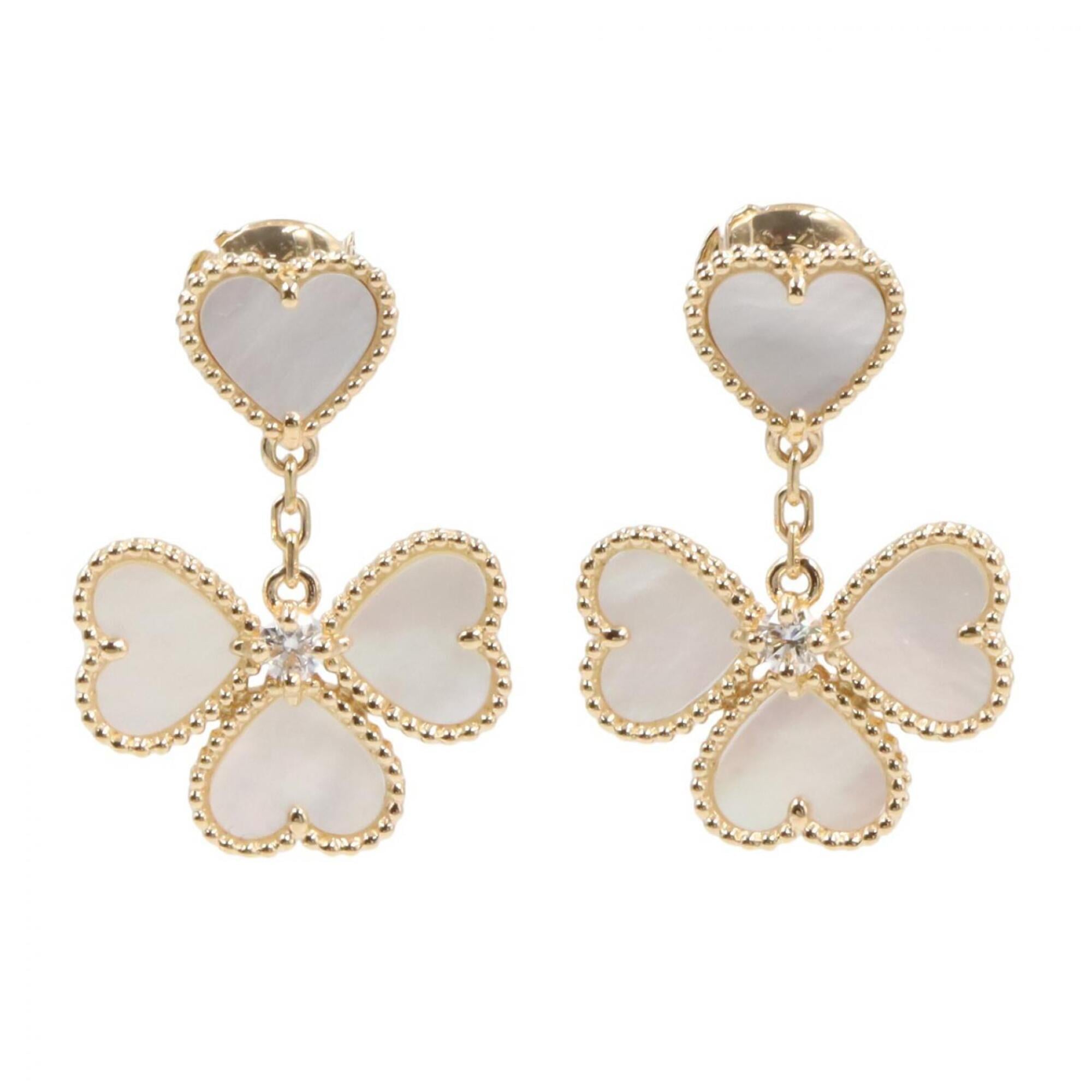 Van Cleef & Arpels Sweet Heart Earrings, Diamond 18K (Yellow Gold), Mother-of-Pearl, Women\'s, Gold/