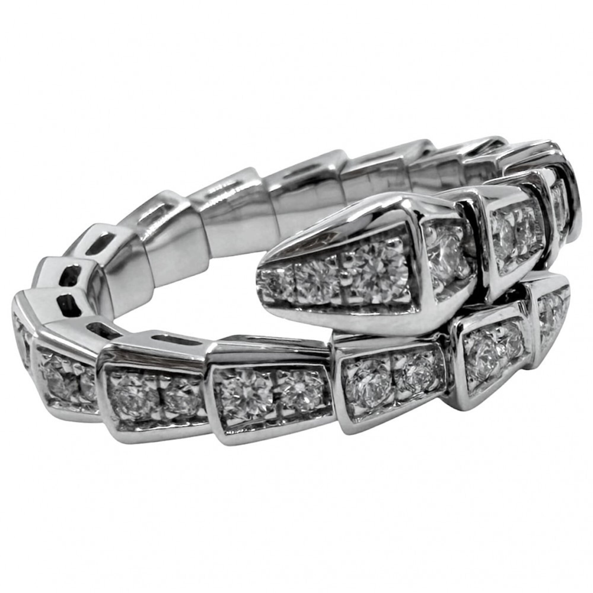 Bvlgari Bulgari Serpenti Viper Ring for Women, Full Pave Au750 18K White Gold, 0.66ct Diamonds, 3547
