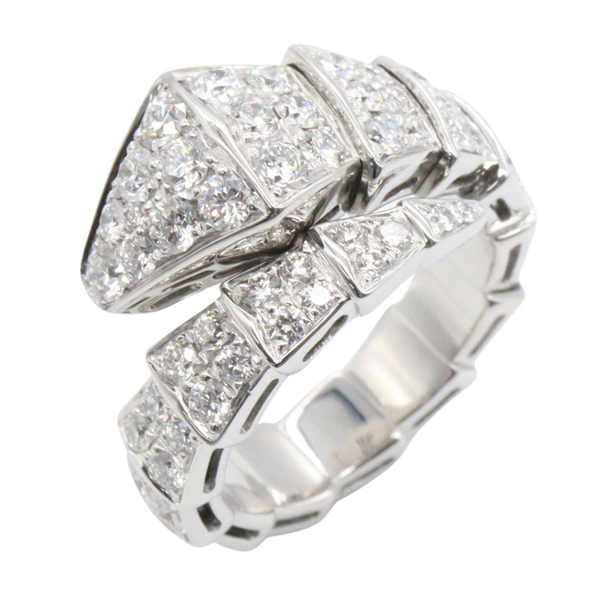 Bulgari BVLGARI Serpenti Diamond Ring, 18K White Gold (18KWG), Diamond, Women\'s, Silver/Clear Tone,