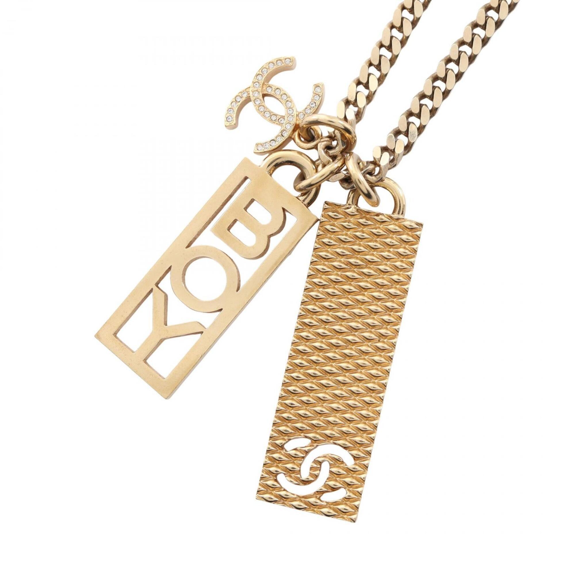 Chanel Coco Mark Plate Necklace, Gold Plated (GP), Women\'s, Tone, C22P