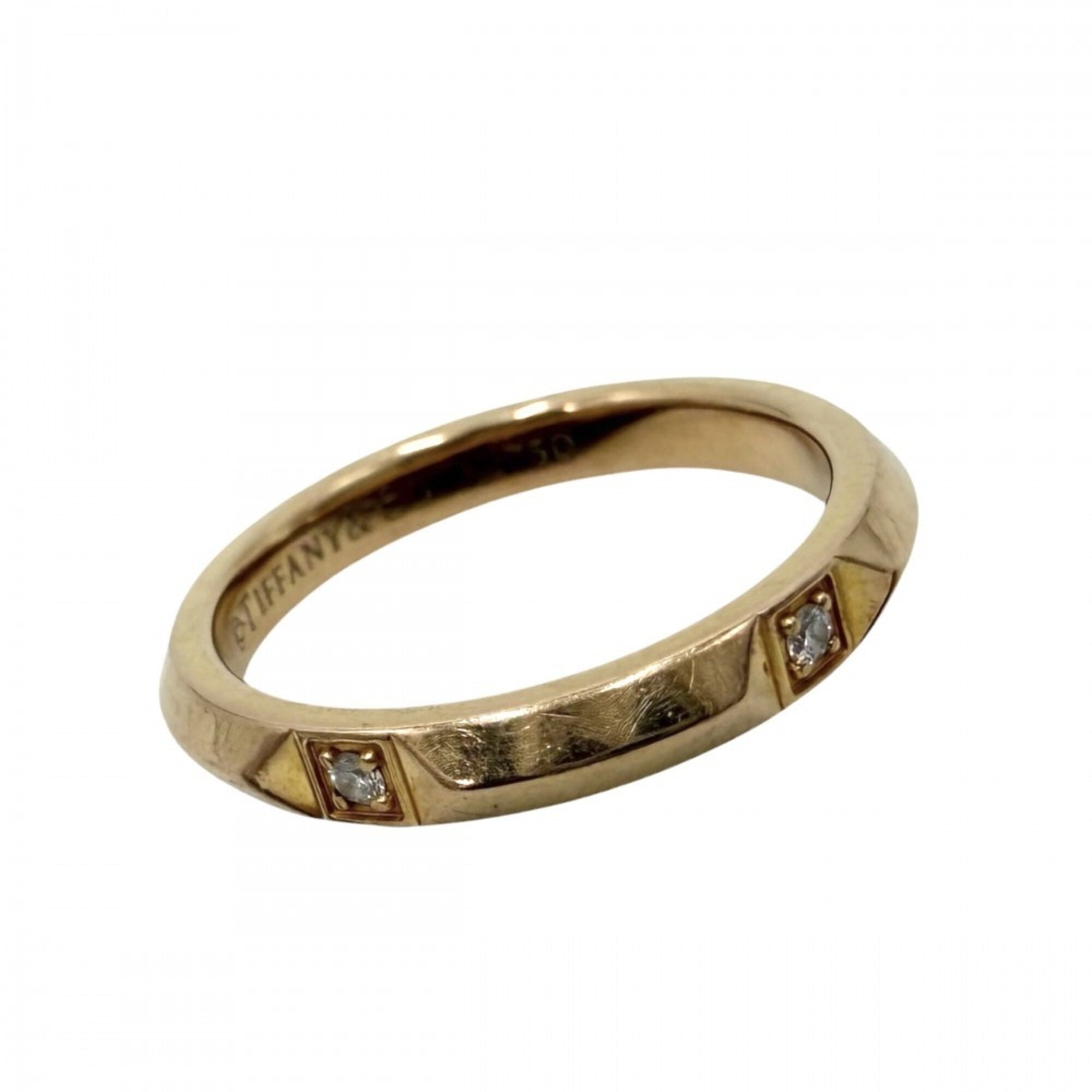 Tiffany & Co. Women\'s True Band Ring, Jewelry Accessory, K18 Pink Gold, Diamond, Approx. 3.3g