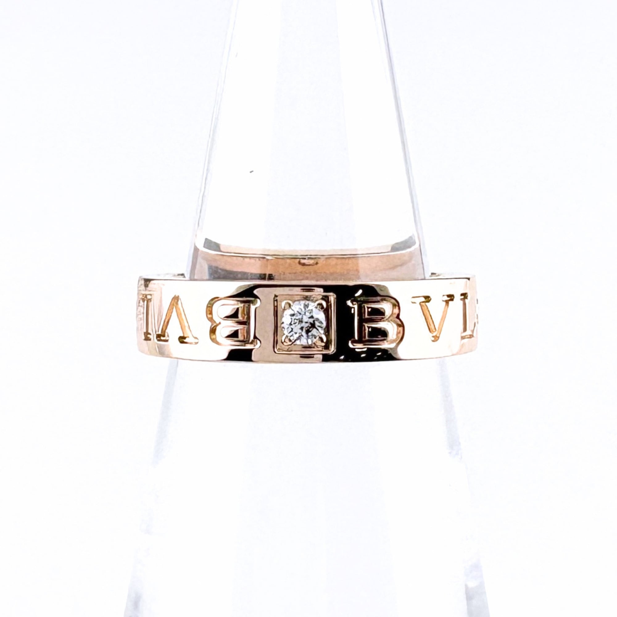 BVLGARI Double Logo Ring PG Pink Gold with Small Diamonds 750 Diamond Women\'s