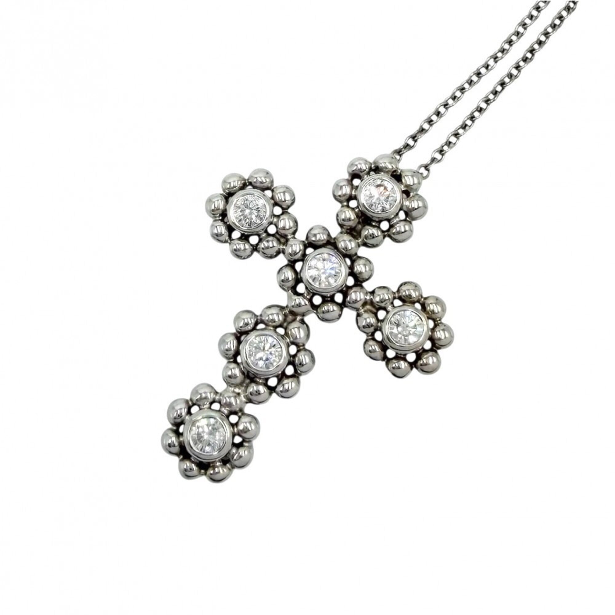Tiffany & Co. Women\'s Cross Pendant Necklace, Jewelry, 18K White Gold (Au750), Diamond, Approx. 4.4