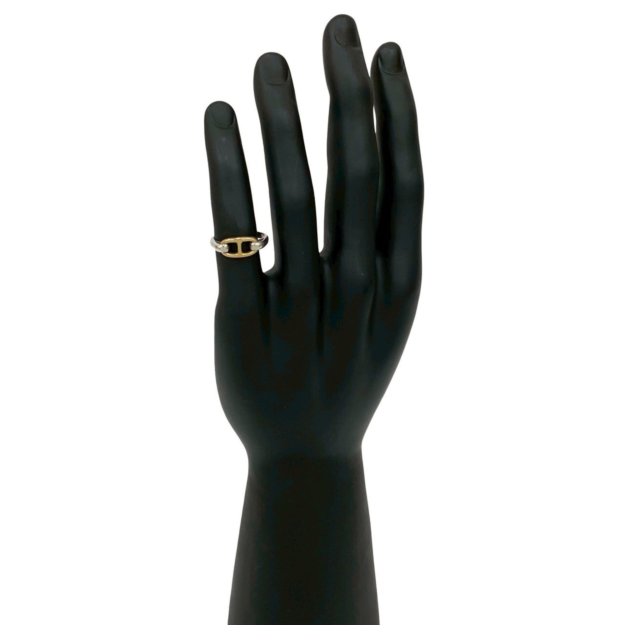 HERMES Chaine d\'Ancre Ring, 925 Sterling Silver and 18K Gold, Size 11, Men\'s Women\'s, 29049