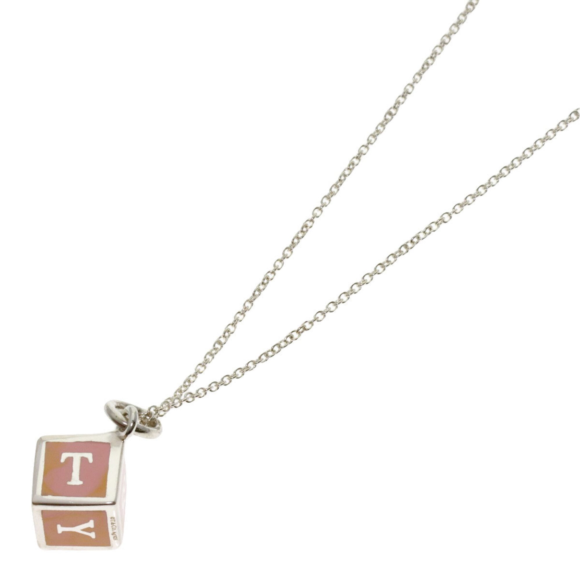 Tiffany & Co. Logo Cube Enamel Necklace, Silver, Women\'s.