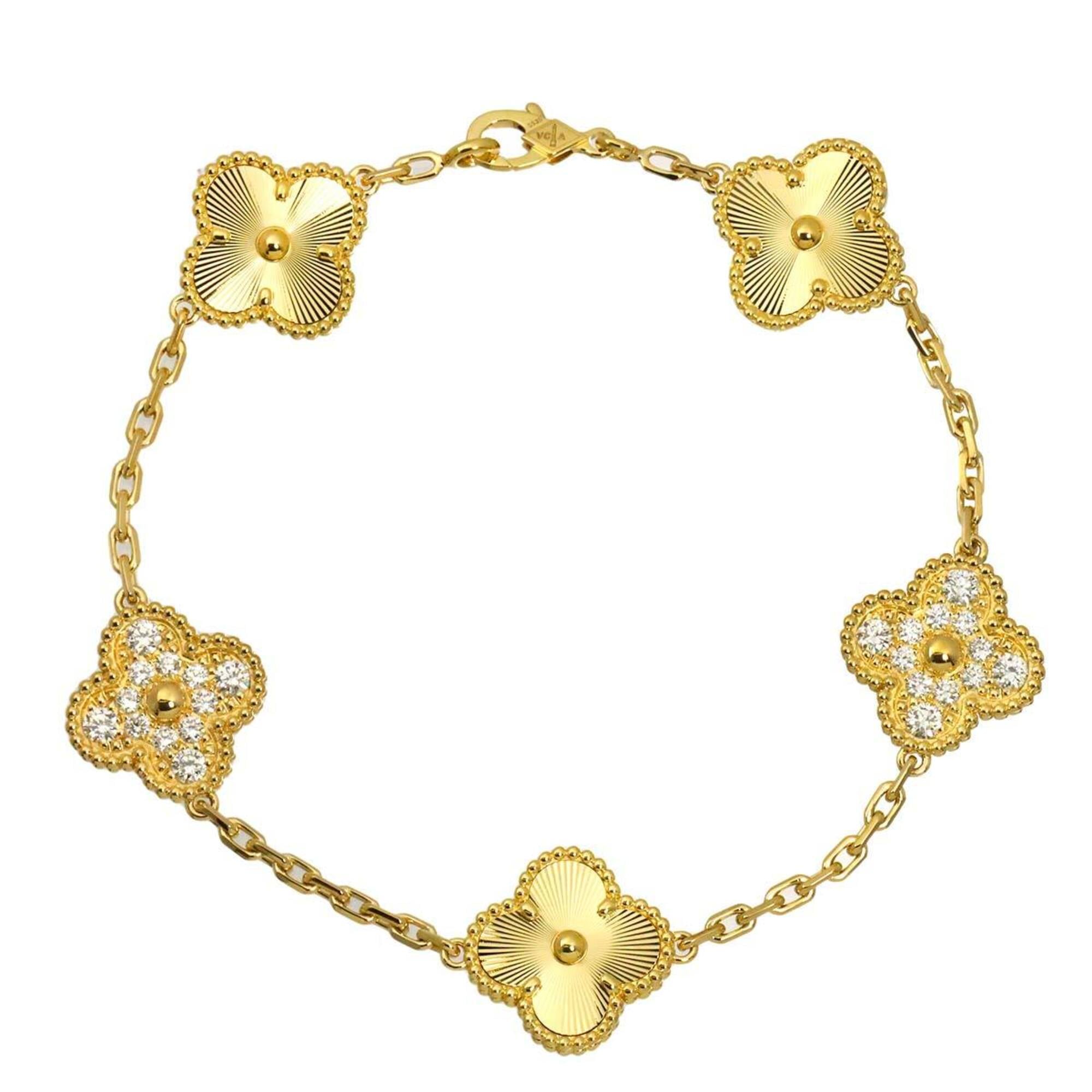 Van Cleef & Arpels Alhambra GuillochŽ Diamond Bracelet 18.5cm 18K Yellow Gold 750