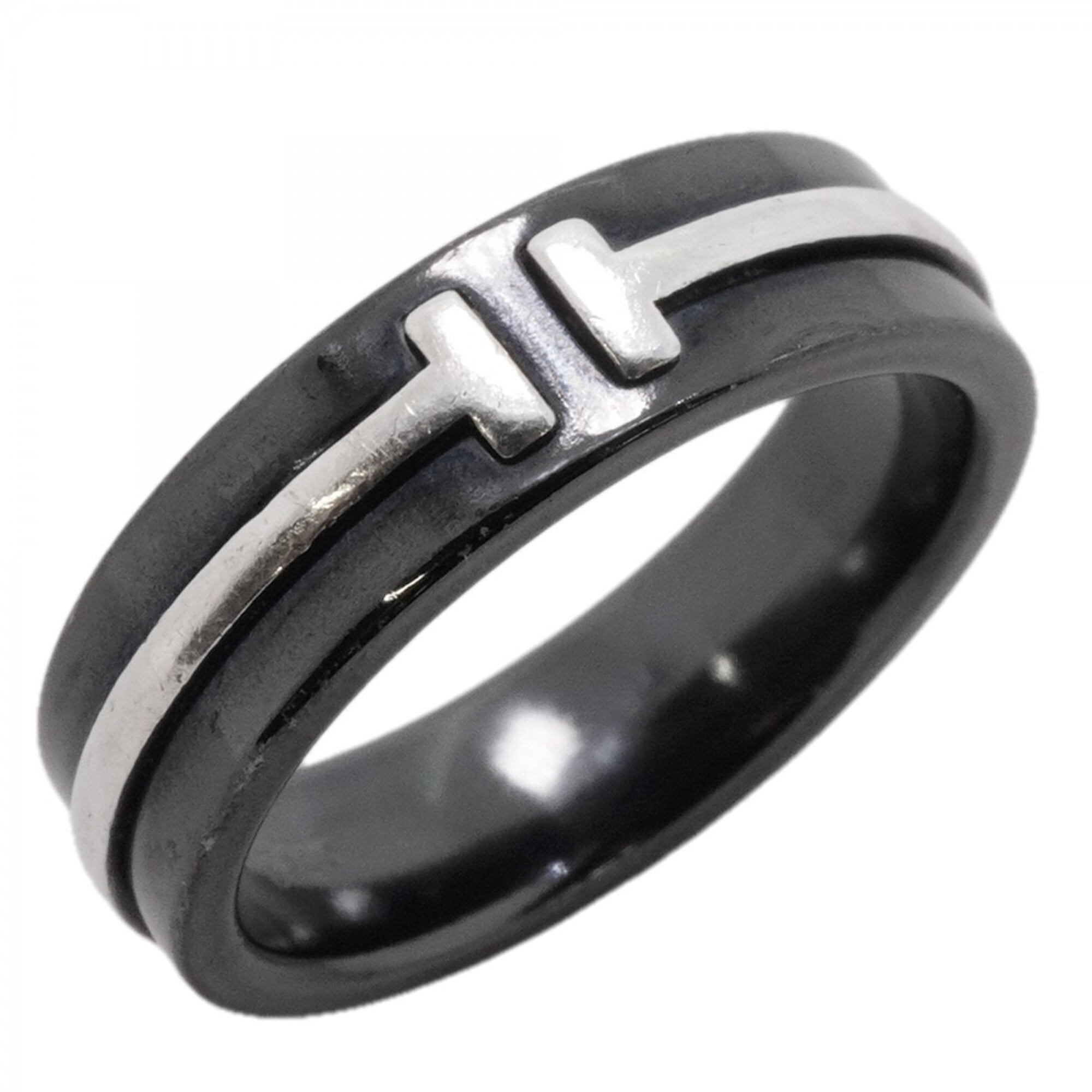Tiffany & Co. T TWO Ring, Sterling Silver 925, Titanium, Black, Size 14, Women\'s