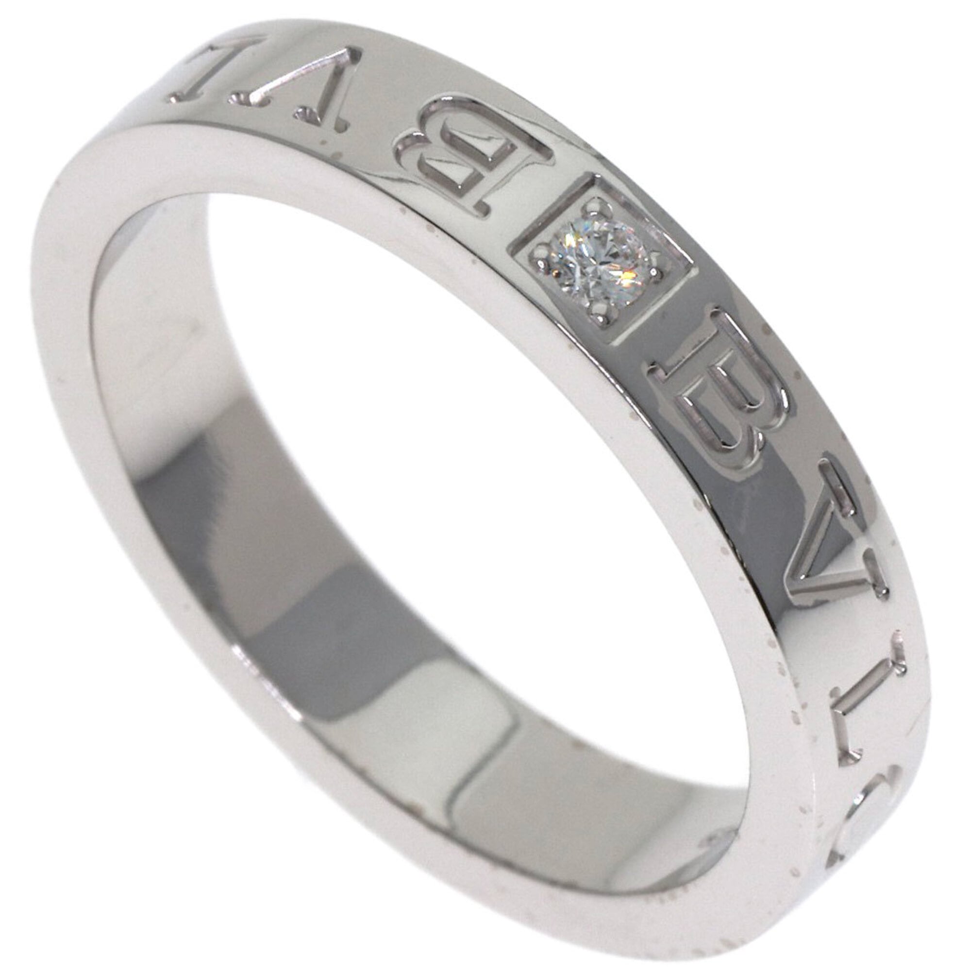 Bulgari Double Logo 1P Diamond Ring 18K White Gold Women\'s BVLGARI
