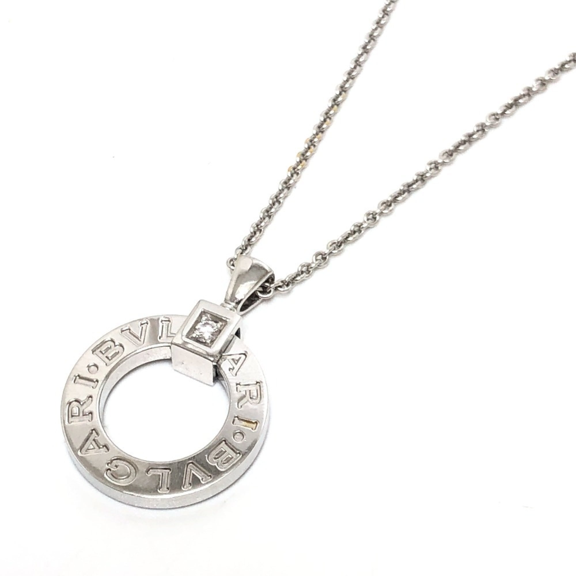 BVLGARI Bulgari 18KWG Diamond 1P Accessory Circle Logo Necklace Women\'s Silver Like New