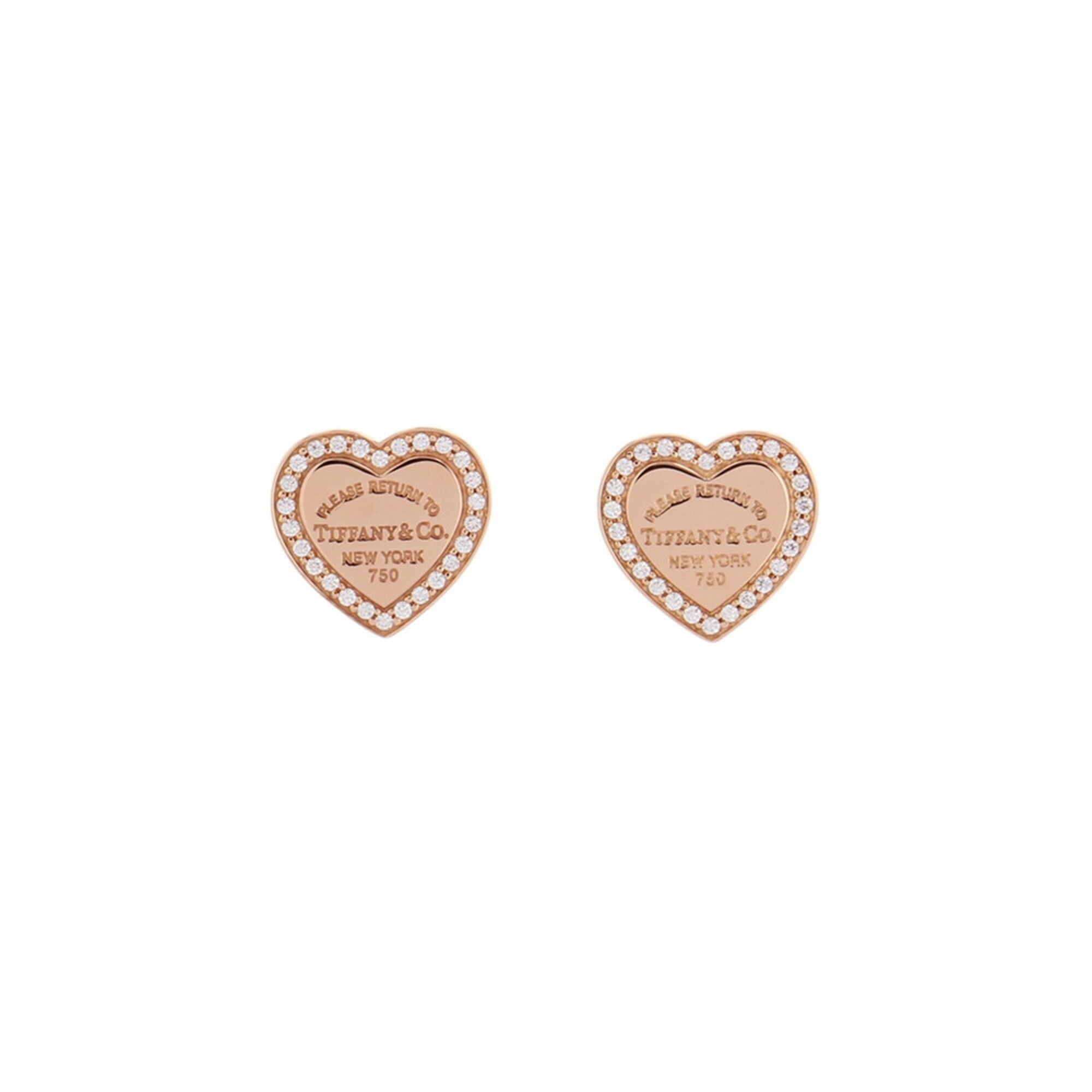 Tiffany & Co. Return to Heart Tag Stud Earrings with Diamonds in 18K Pink Gold.