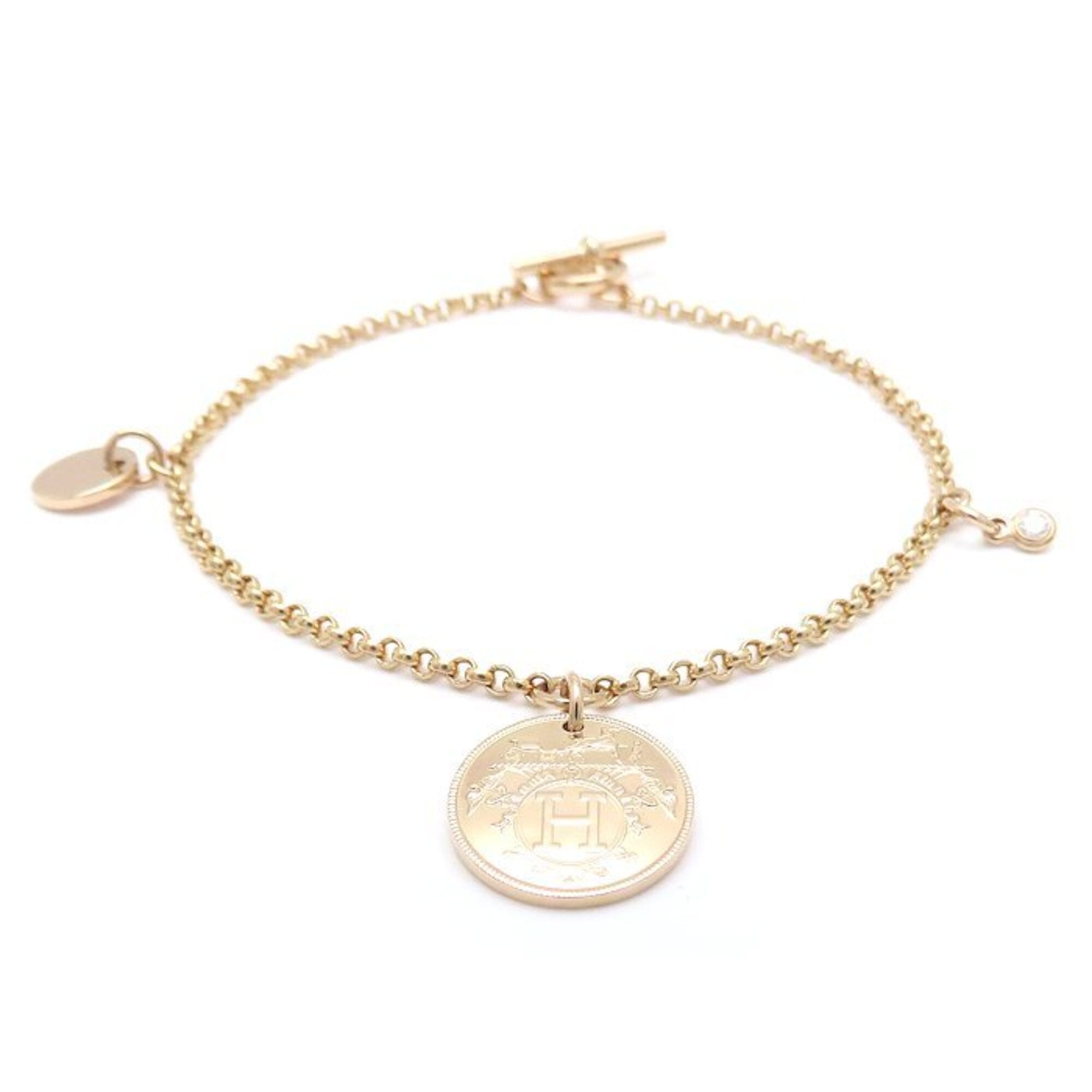 HERMES Ex-Libris PM Bracelet with Diamonds, 18K Pink Gold, Women\'s, H120441B 295612