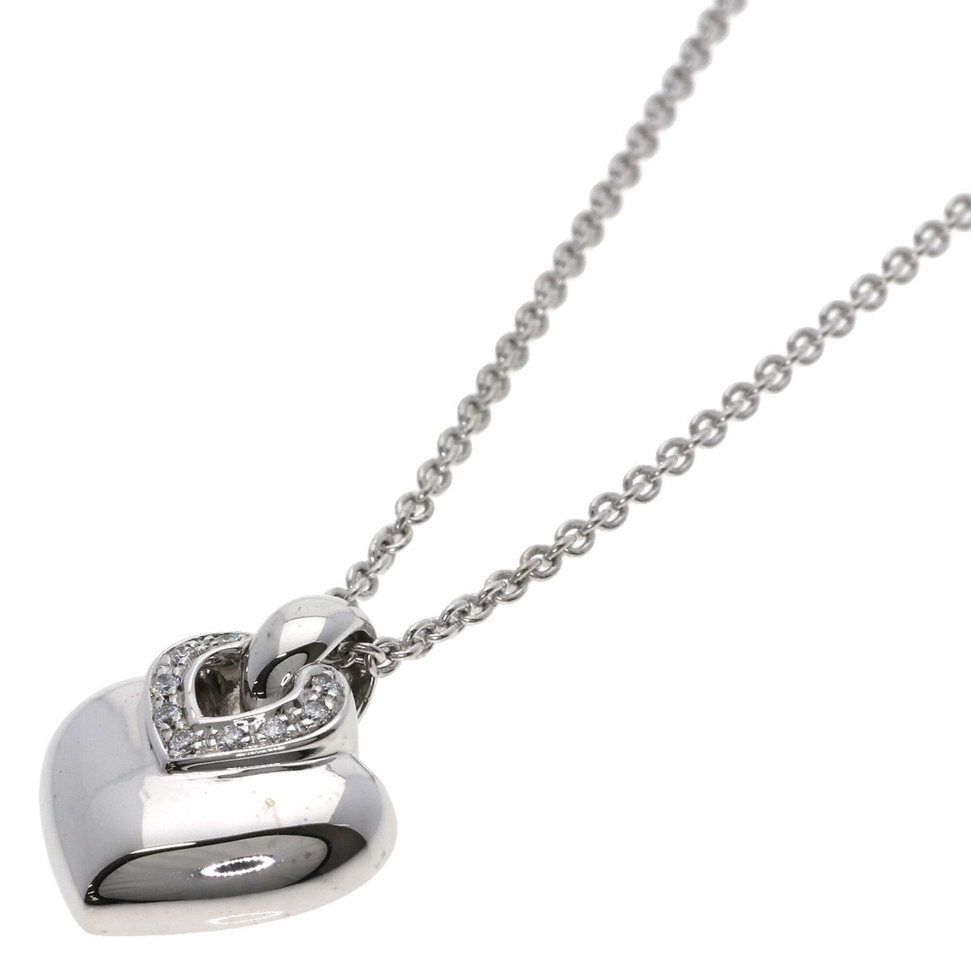 Bulgari Doppio Cuore Diamond Necklace, 18K White Gold, Women\'s, BVLGARI
