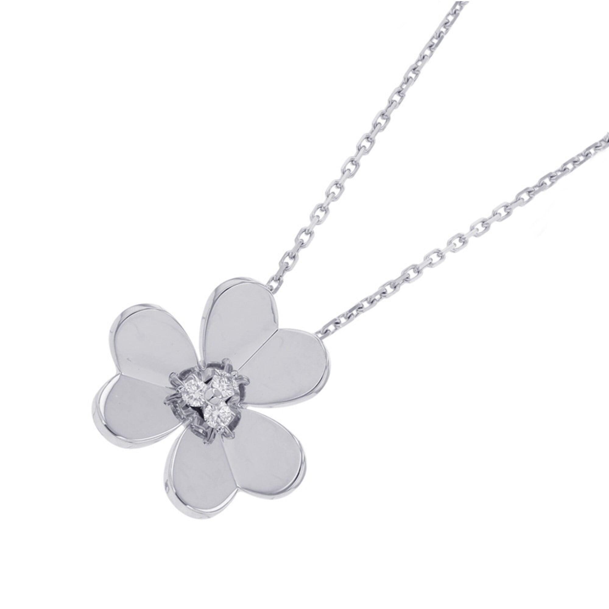 Van Cleef & Arpels Frivole Pendant Large Model Necklace with 3 Diamonds (0.16ct total) in 18K White