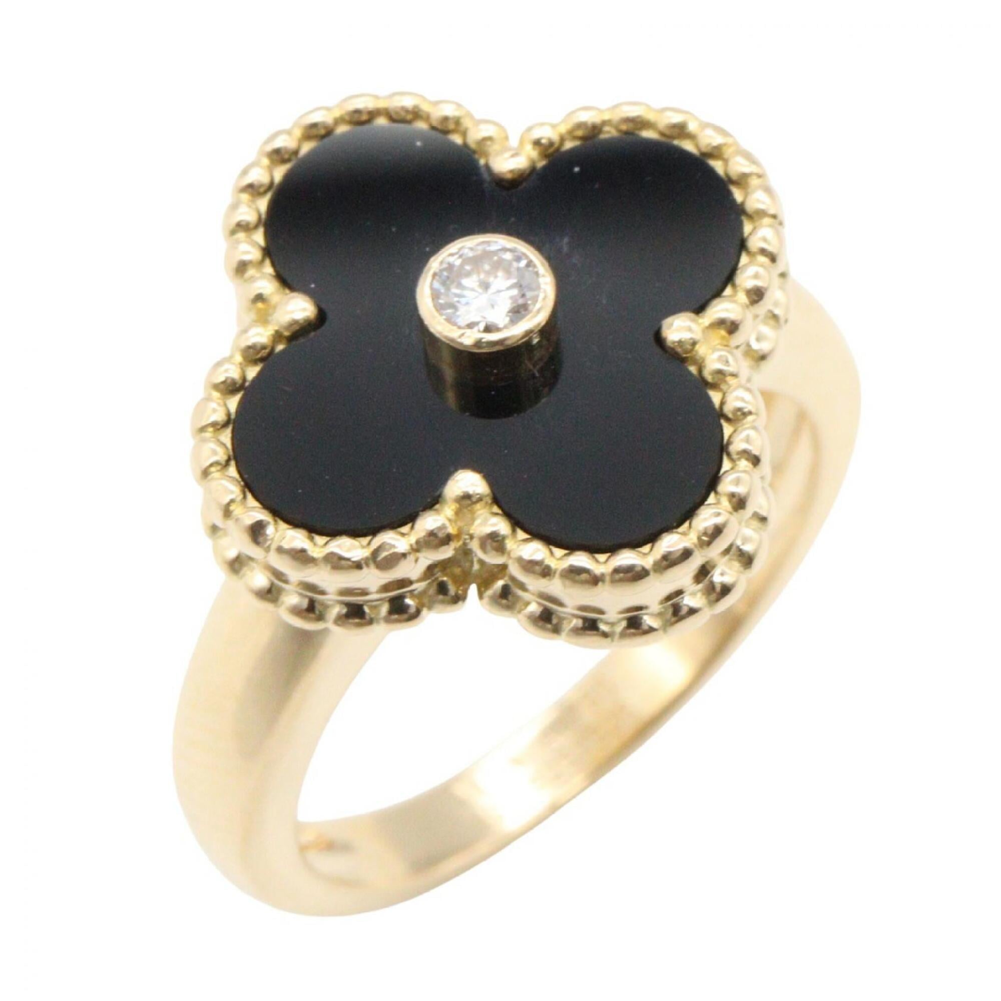Van Cleef & Arpels Vintage Alhambra Onyx Ring 1PD Jewelry 18K (Yellow Gold) Diamond Women\'s Gold Bl