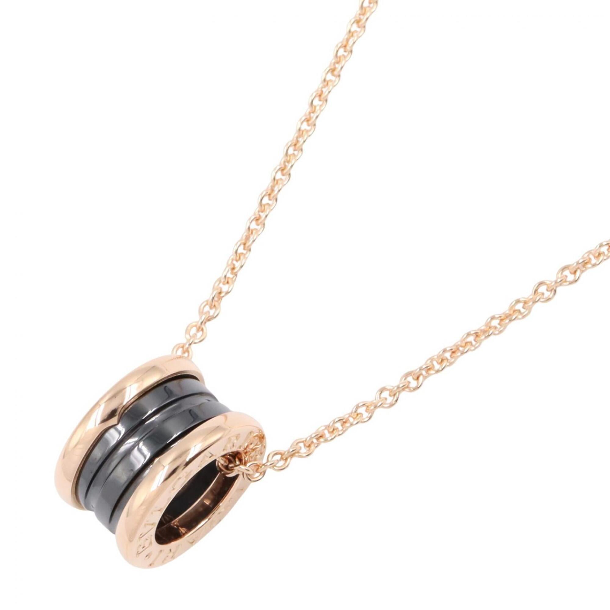 BVLGARI B-zero1 Necklace, Ceramic Jewelry, 18KPG (Pink Gold), Ceramic, Women\'s, Gold/Black, 346083