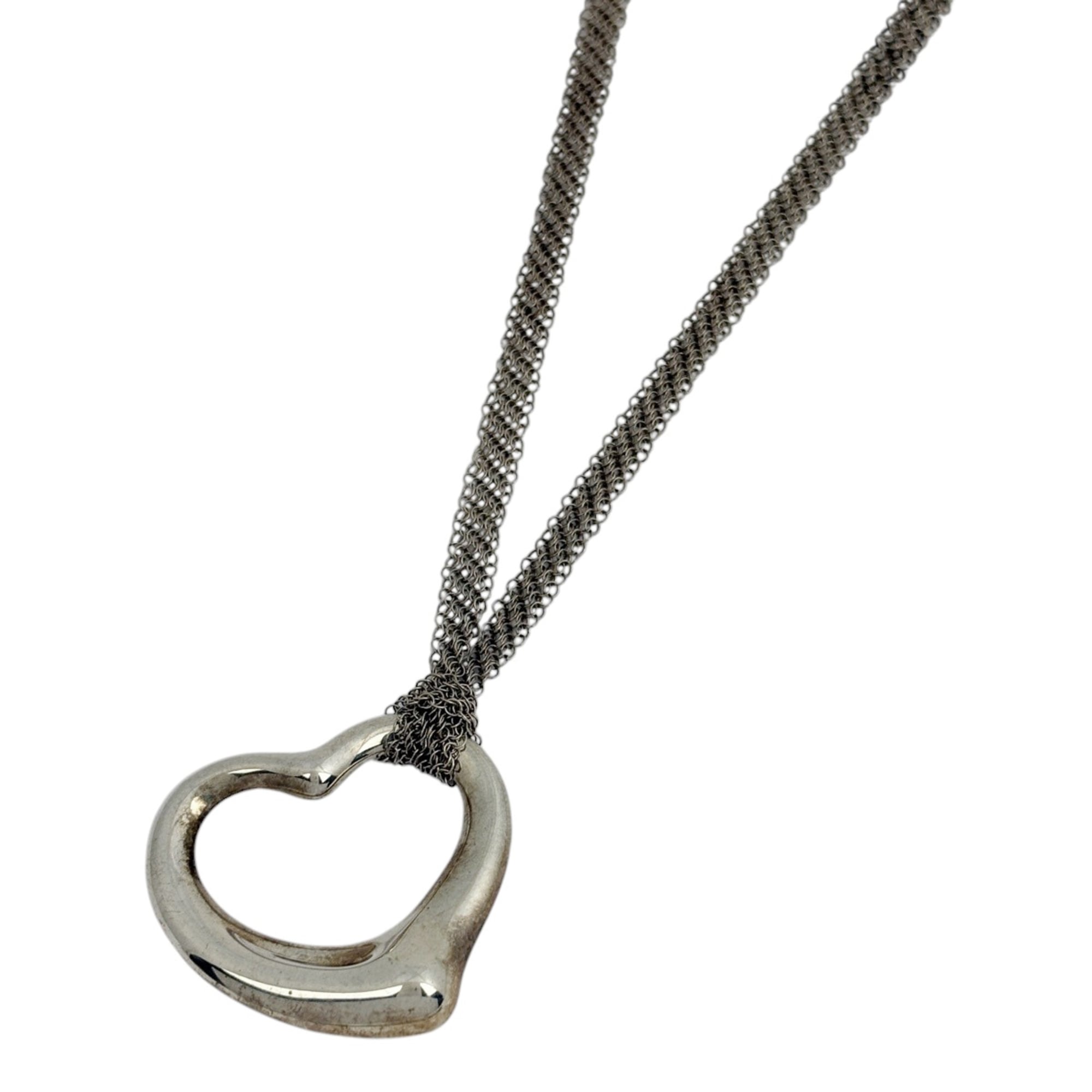 Tiffany & Co. Open Heart Mesh Chain Necklace, Elsa Peretti, Sterling Silver 925, Women\'s.