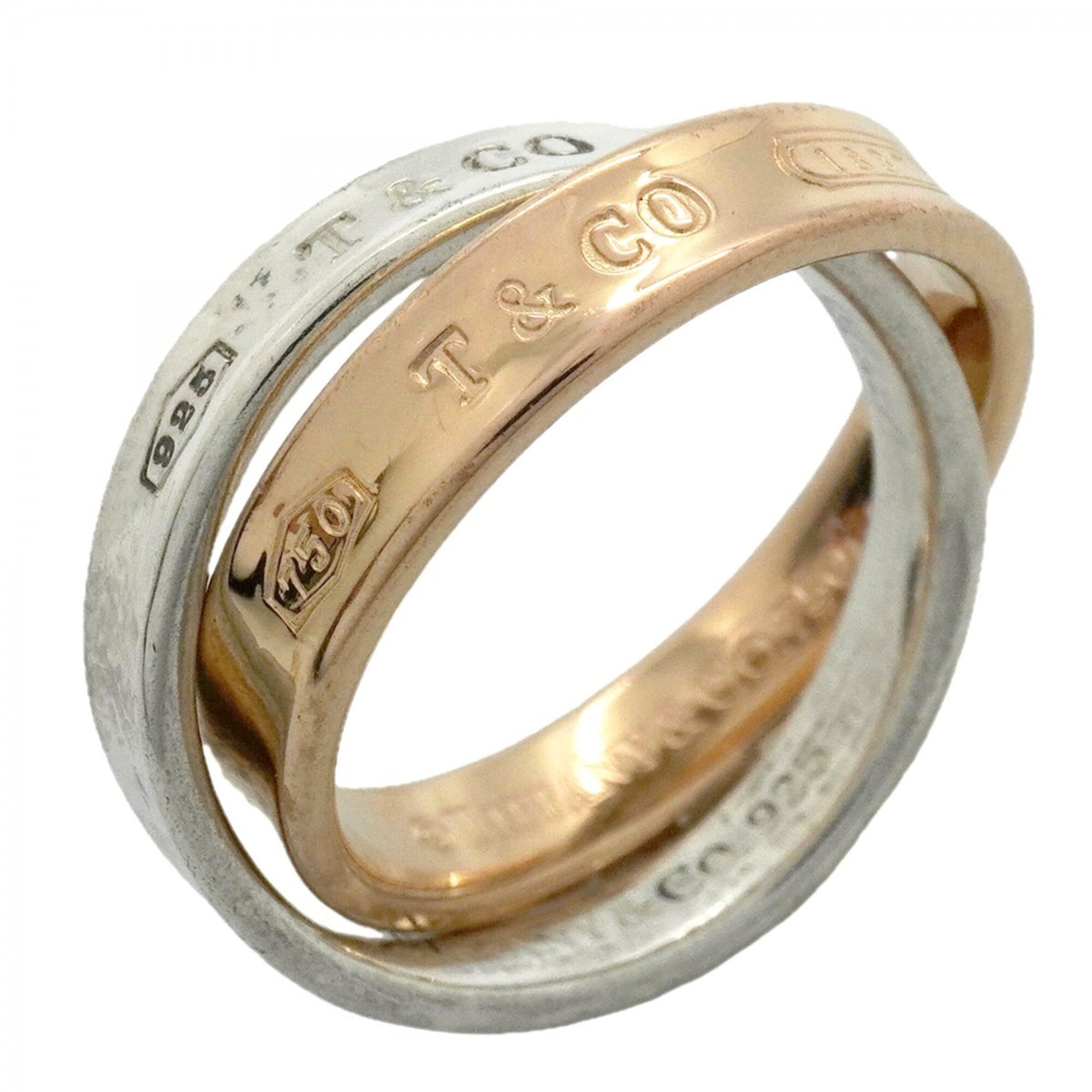 Tiffany & Co. Ring 1837 Interlocking 18KPG Pink Gold Sterling Silver 925 Size 6 Women\'s