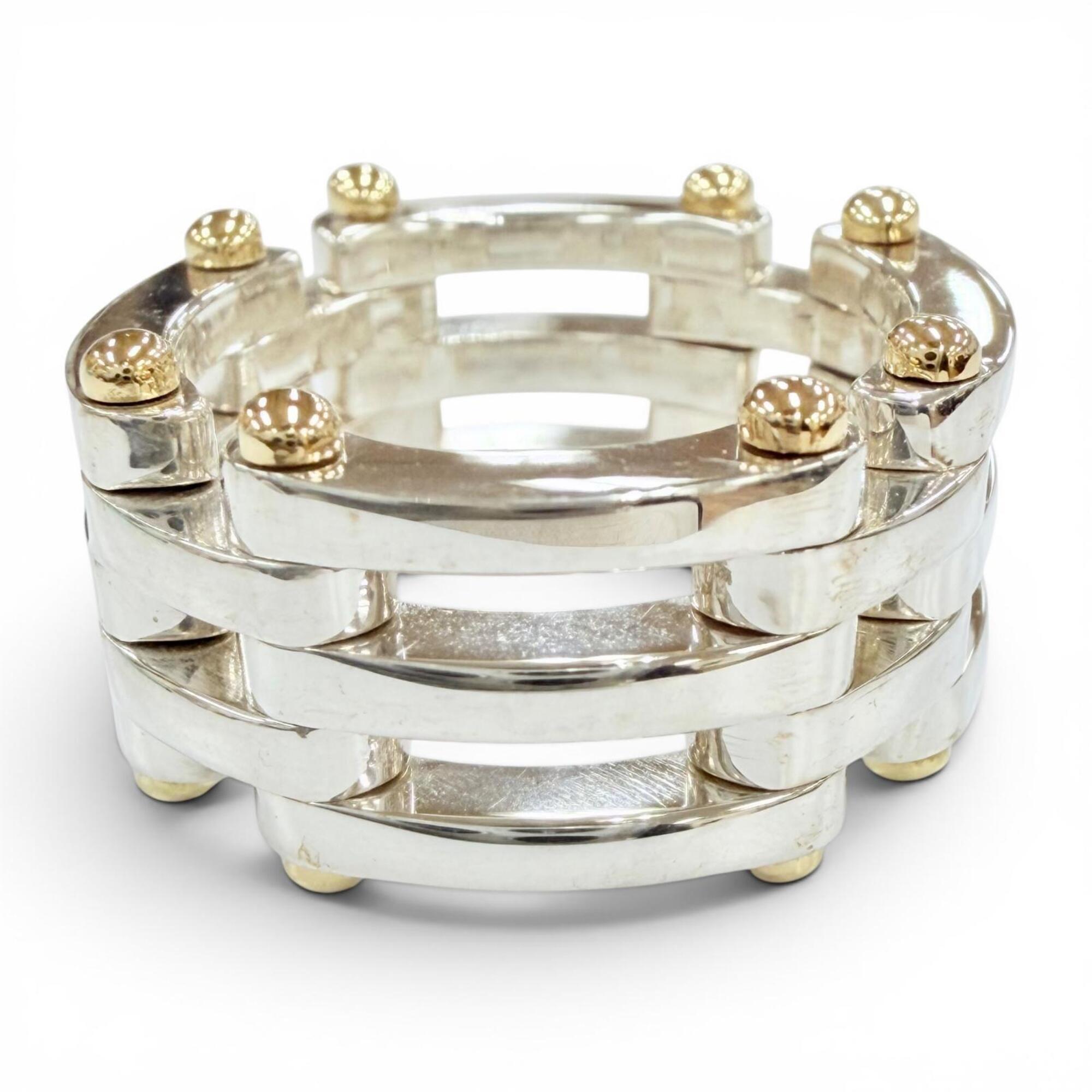 TIFFANY&Co. Tiffany Gate Link Ring, 925/750 Combination, Silver and Gold, Weight 12.4g, Women\'s, Co