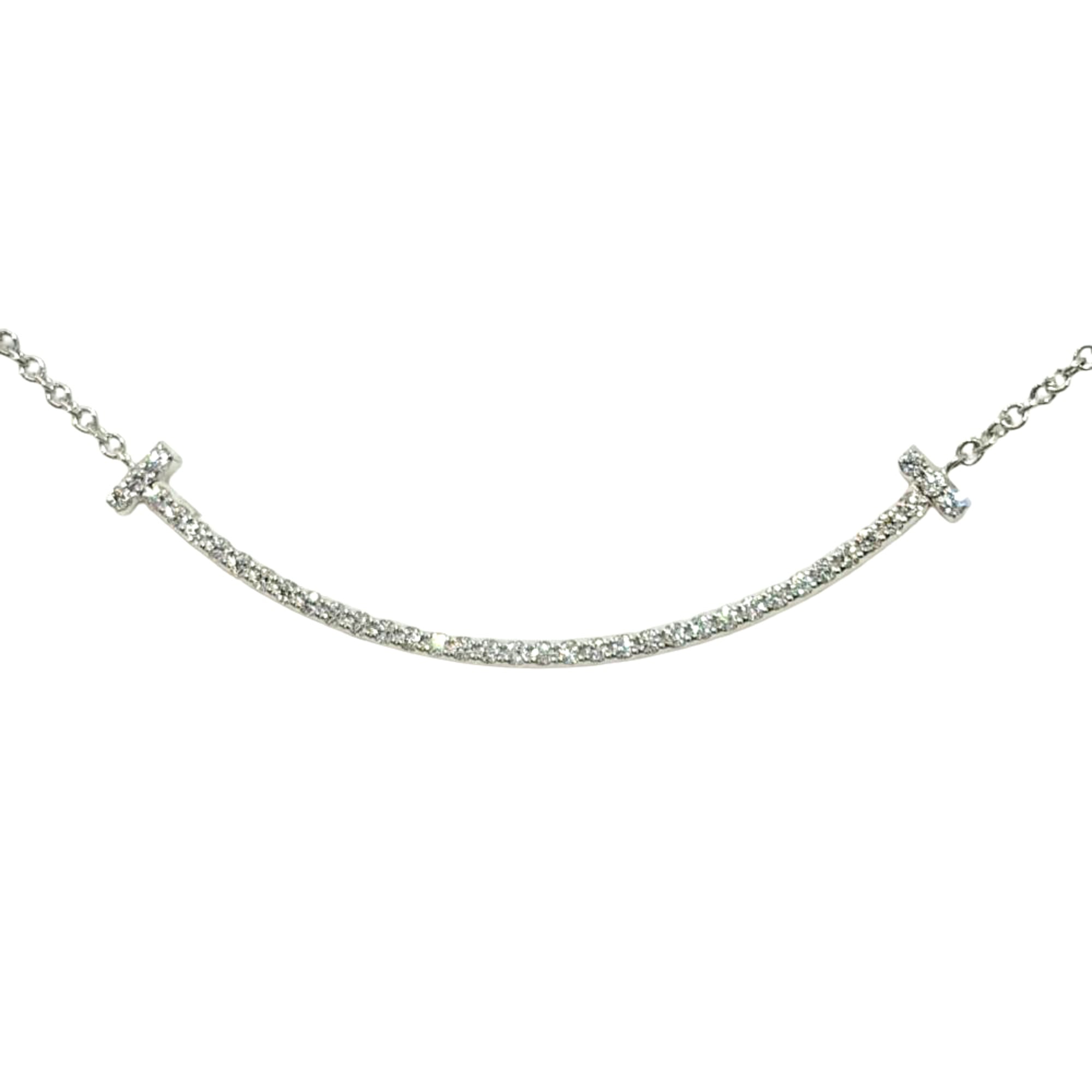 Tiffany & Co. T Smile Small Necklace with Diamonds, 18K White Gold, 2.3g, Women\'s