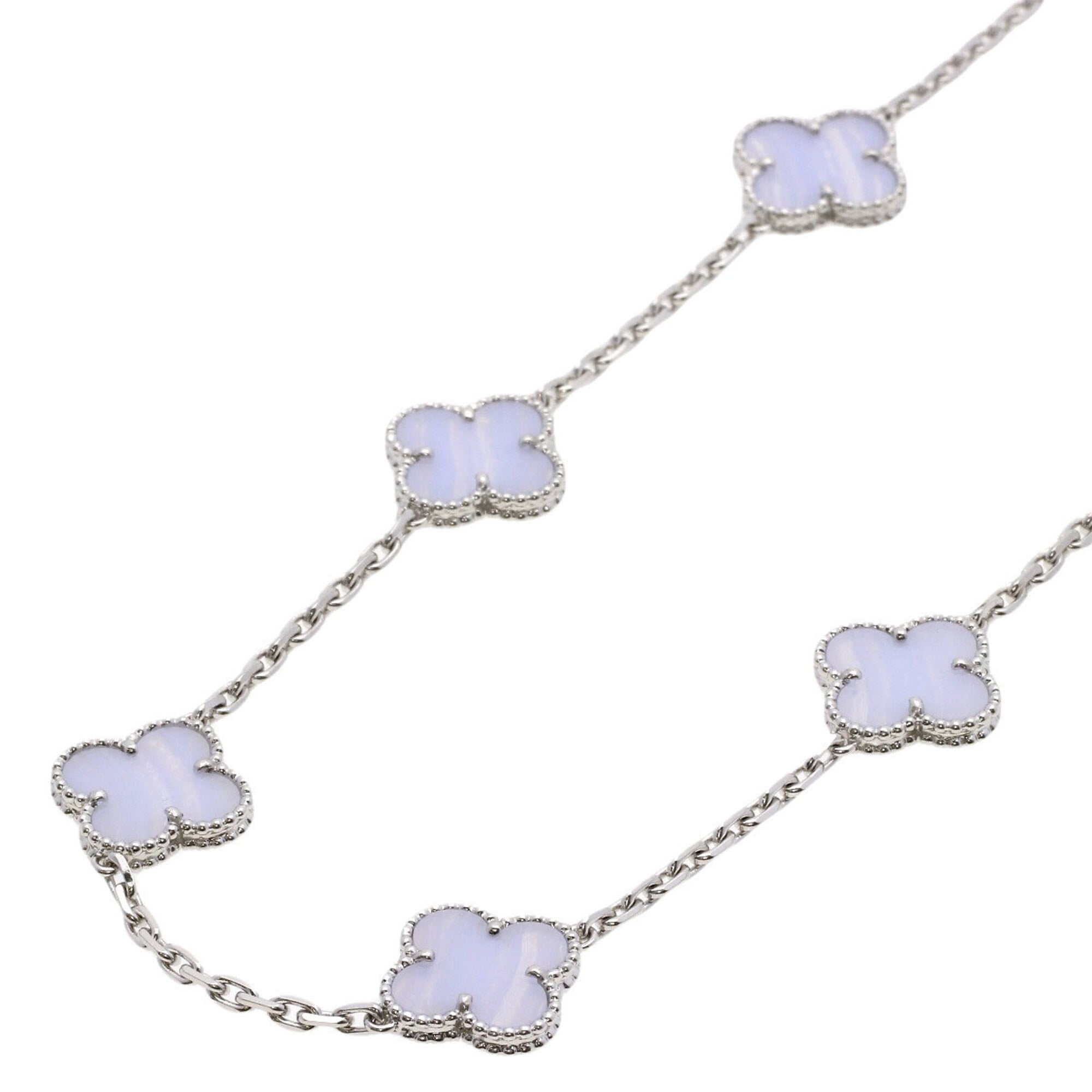 Van Cleef & Arpels Vintage Alhambra 10P Chalcedony Necklace 18K White Gold Women\'s