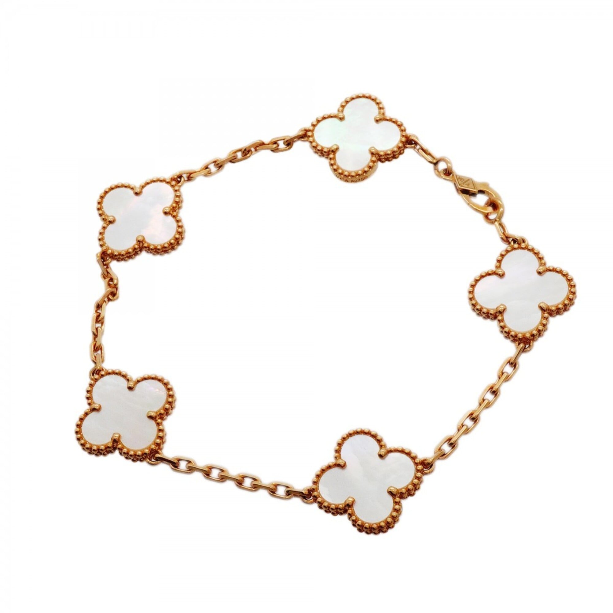 Van Cleef & Arpels Alhambra Bracelet, 5 Motifs, 18K Yellow Gold, Mother-of-Pearl, Ladies\'