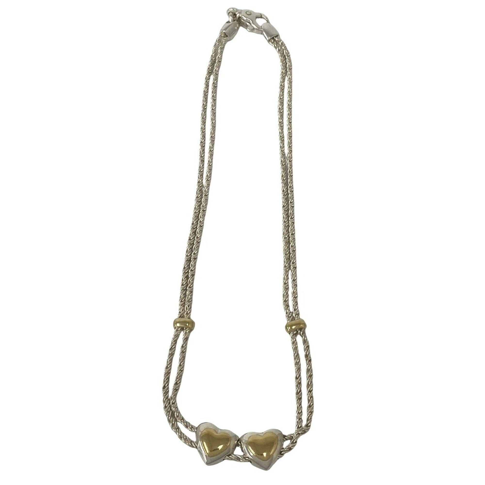 TIFFANY&Co. Tiffany Double Rope Heart Necklace, Sterling Silver 925, 18K Yellow Gold Choker, 33821