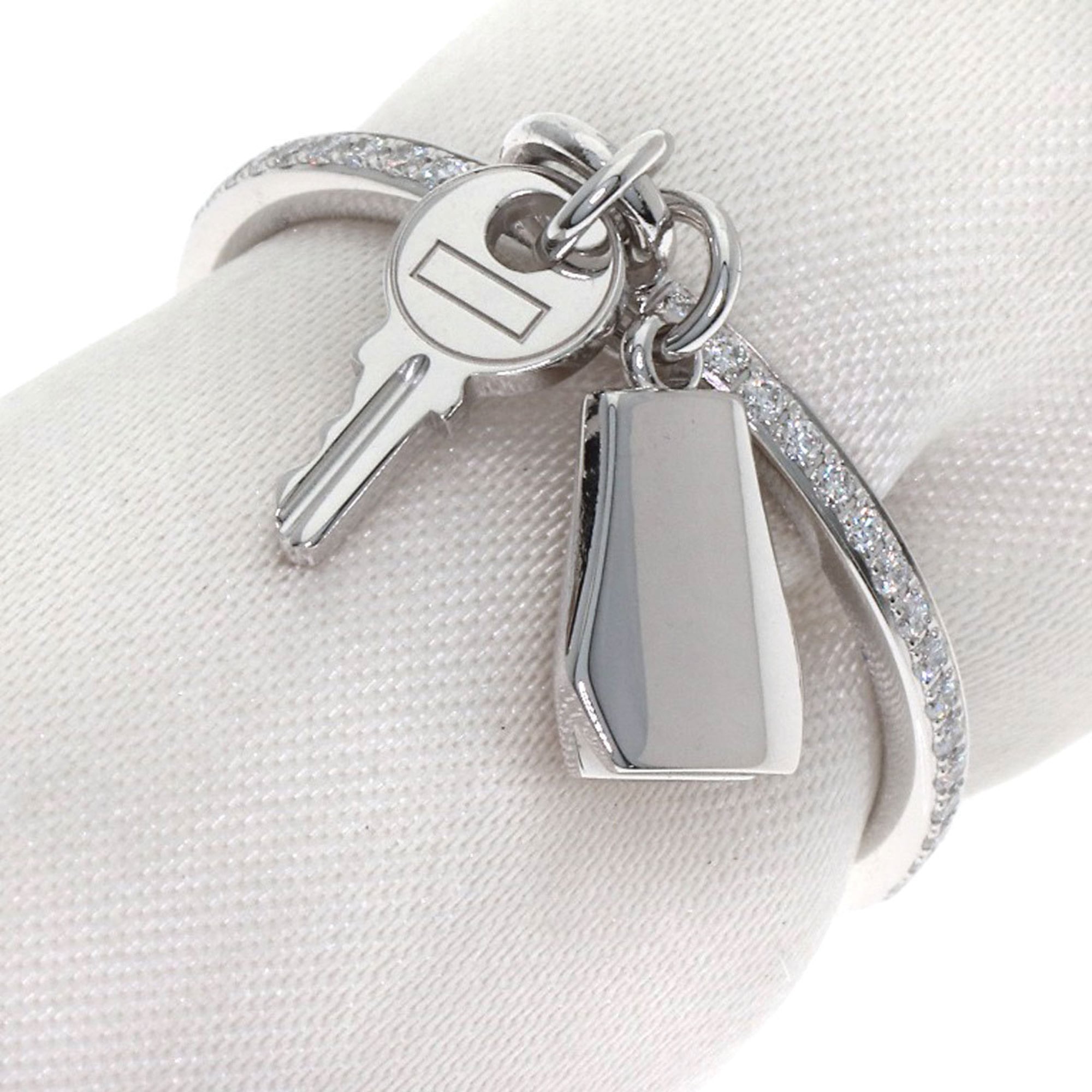Hermes Kelly Clochette PM Diamond Ring #53, 18K White Gold, Women\'s