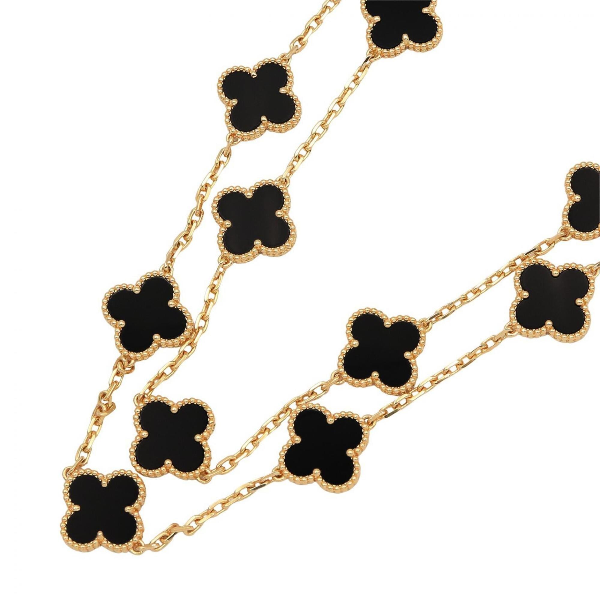 Van Cleef & Arpels Vintage Alhambra Necklace, 20 Onyx Stones, 18K Yellow Gold, Onyx, Women\'s, Black