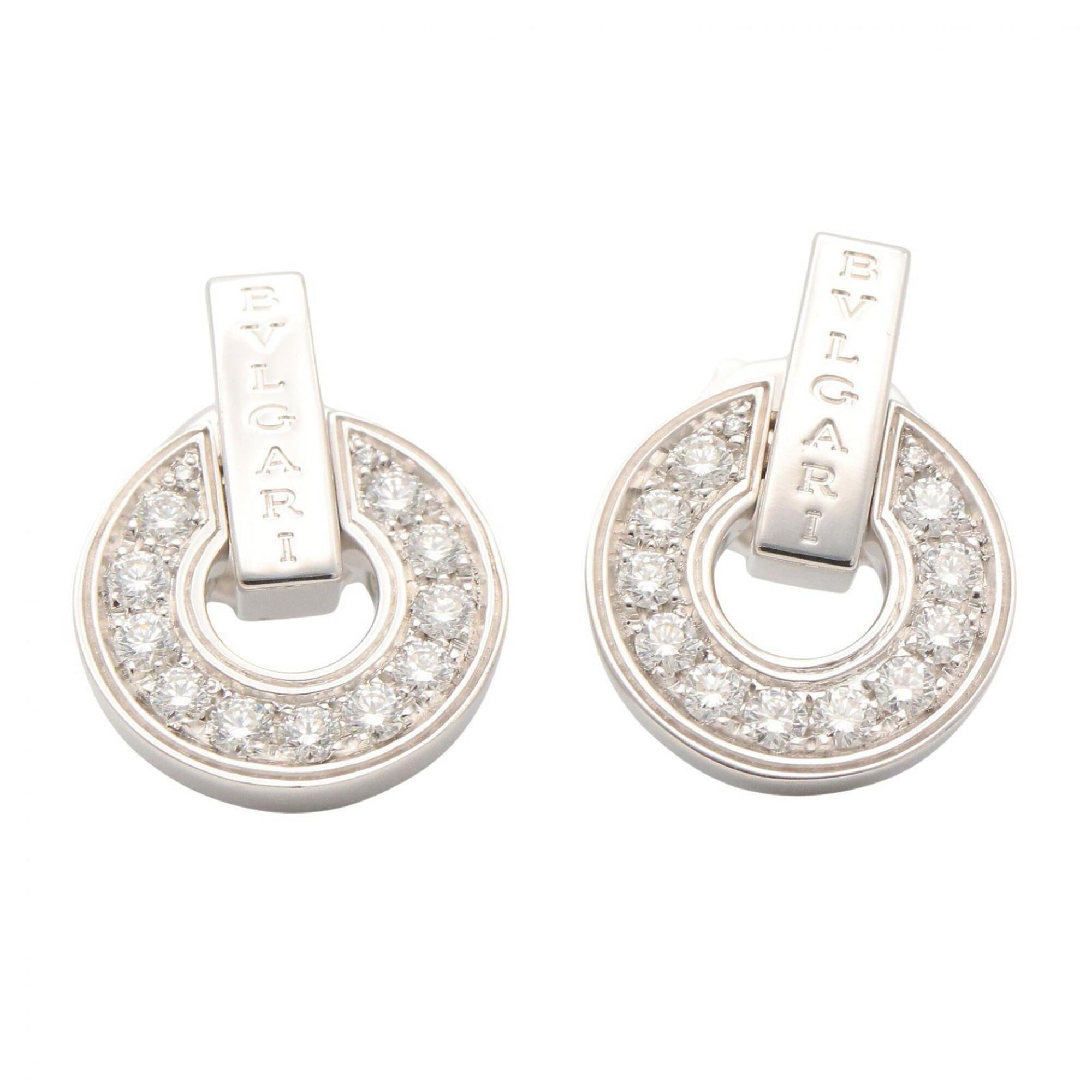 BVLGARI Openwork Diamond Earrings, 18KWG (White Gold), Diamond, Women\'s, Clear/Silver Tone
