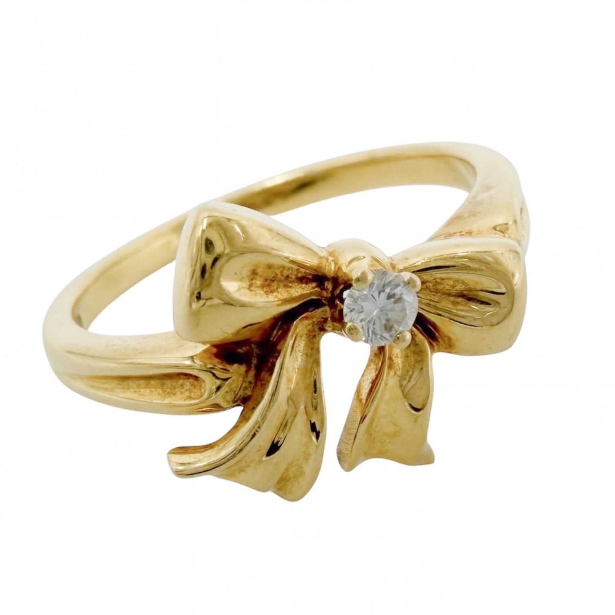 Tiffany & Co. Women\'s Blue Box Bow Ribbon Ring, Au750 18K Yellow Gold, Diamond, Approx. 4.1g