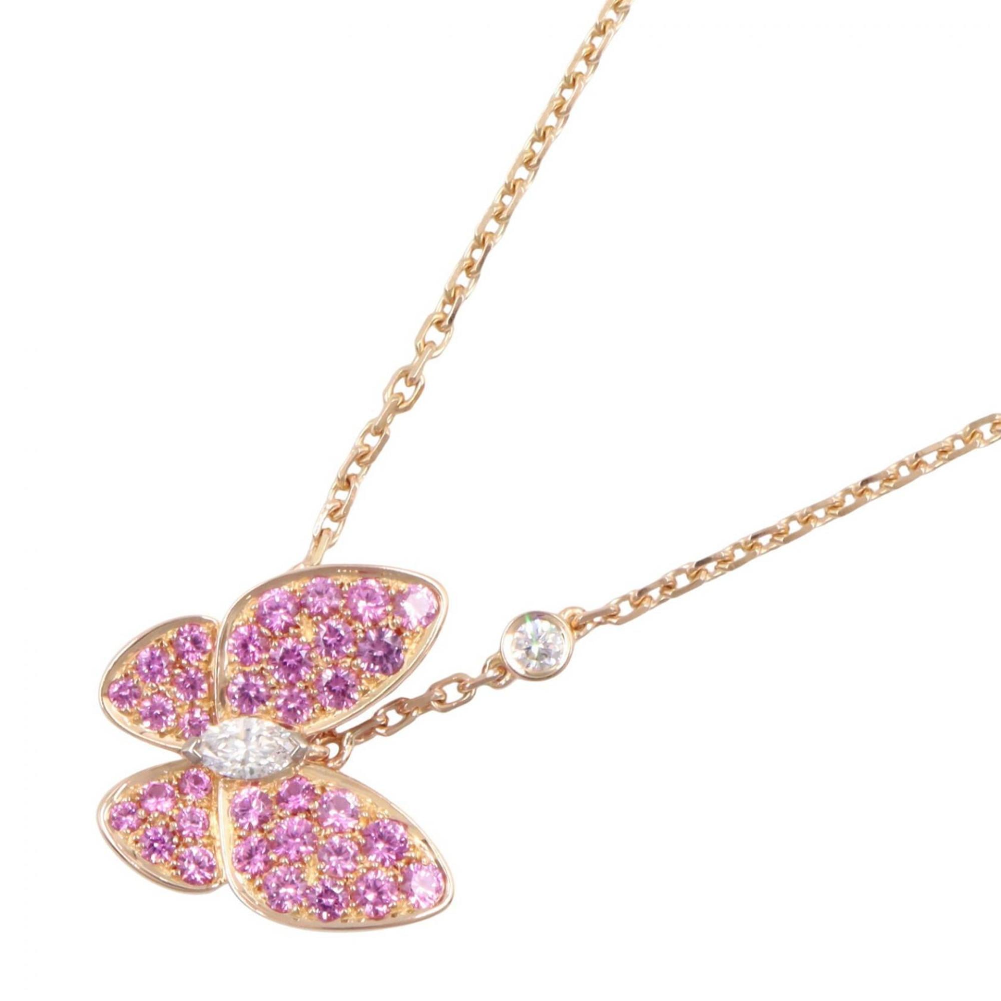 Van Cleef & Arpels De Papillon Necklace, 18K Pink Gold (PG), Diamond, Sapphire, Women\'s, Tone, Clea