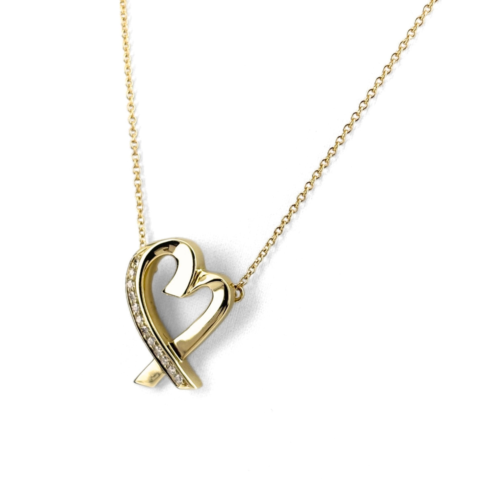 Tiffany & Co. Loving Heart Necklace, Yellow Gold (YG) Pendant with Small Diamonds, 750 Diamond Women