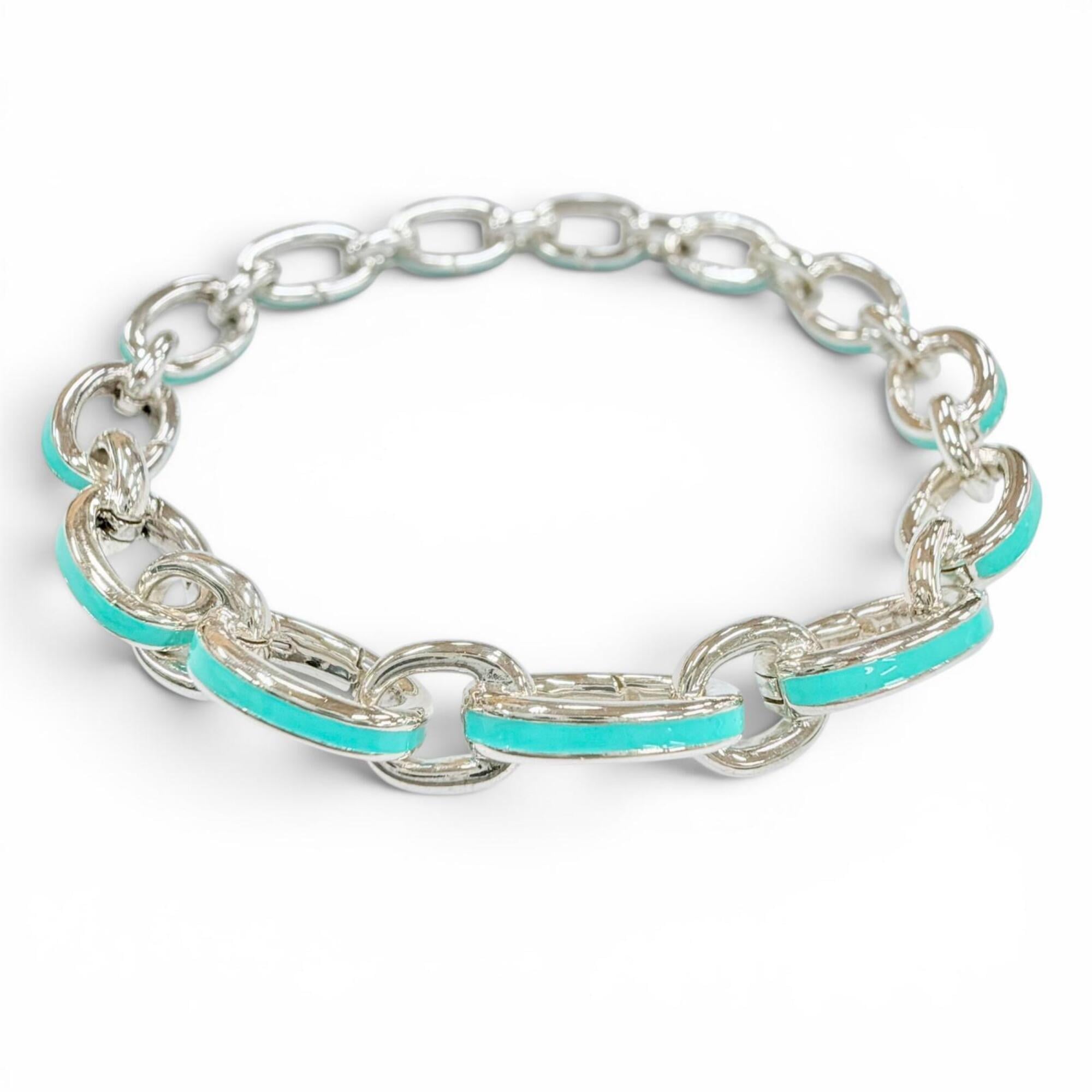 TIFFANY&Co. Tiffany Clasp Link 925 Bracelet, approximately 18cm in length, silver, blue, made Italy,