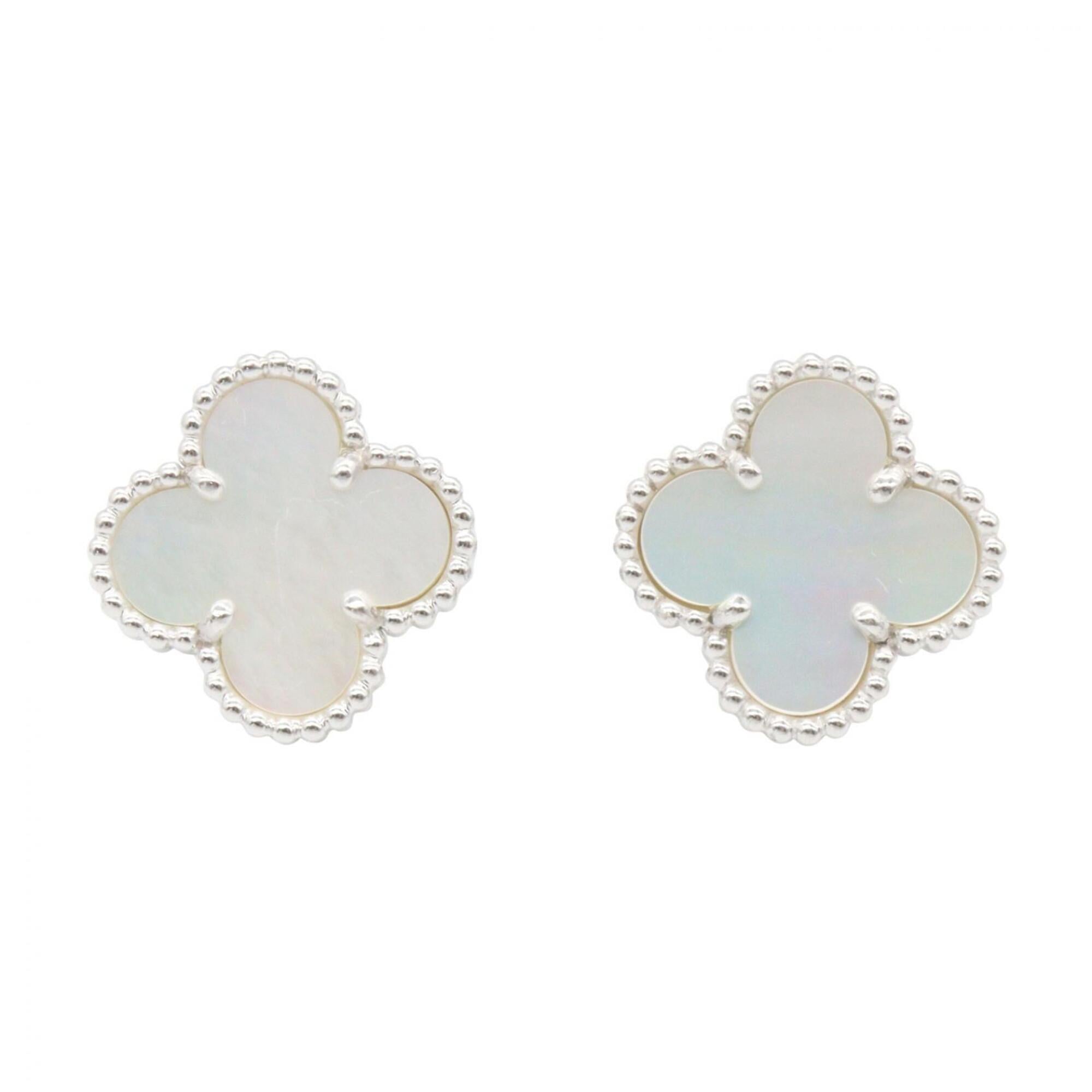 Van Cleef & Arpels Vintage Alhambra Mother-of-Pearl Earrings, 18K White Gold (18KWG), Mother-of-Pear