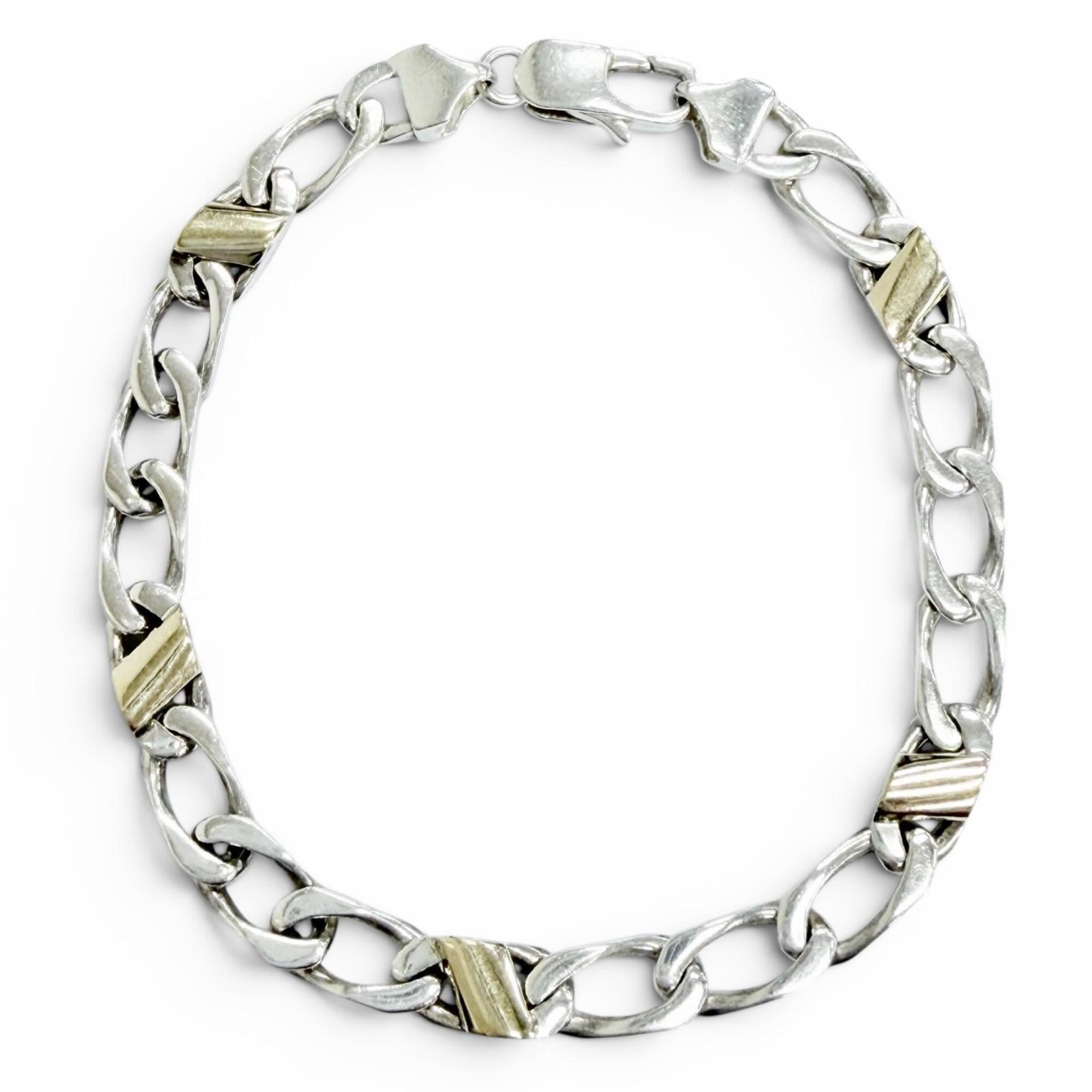TIFFANY&Co. Tiffany Figaro 925 750 Chain Bracelet, 19cm, Silver & Gold, Weight 10.7g, Women\'s, High