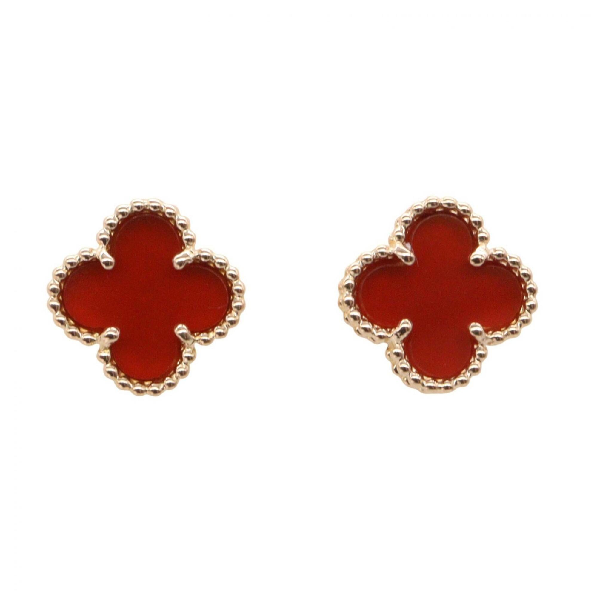 Van Cleef & Arpels Sweet Alhambra Carnelian Earrings, 18K Pink Gold (PG), Carnelian, Women\'s, Gold/