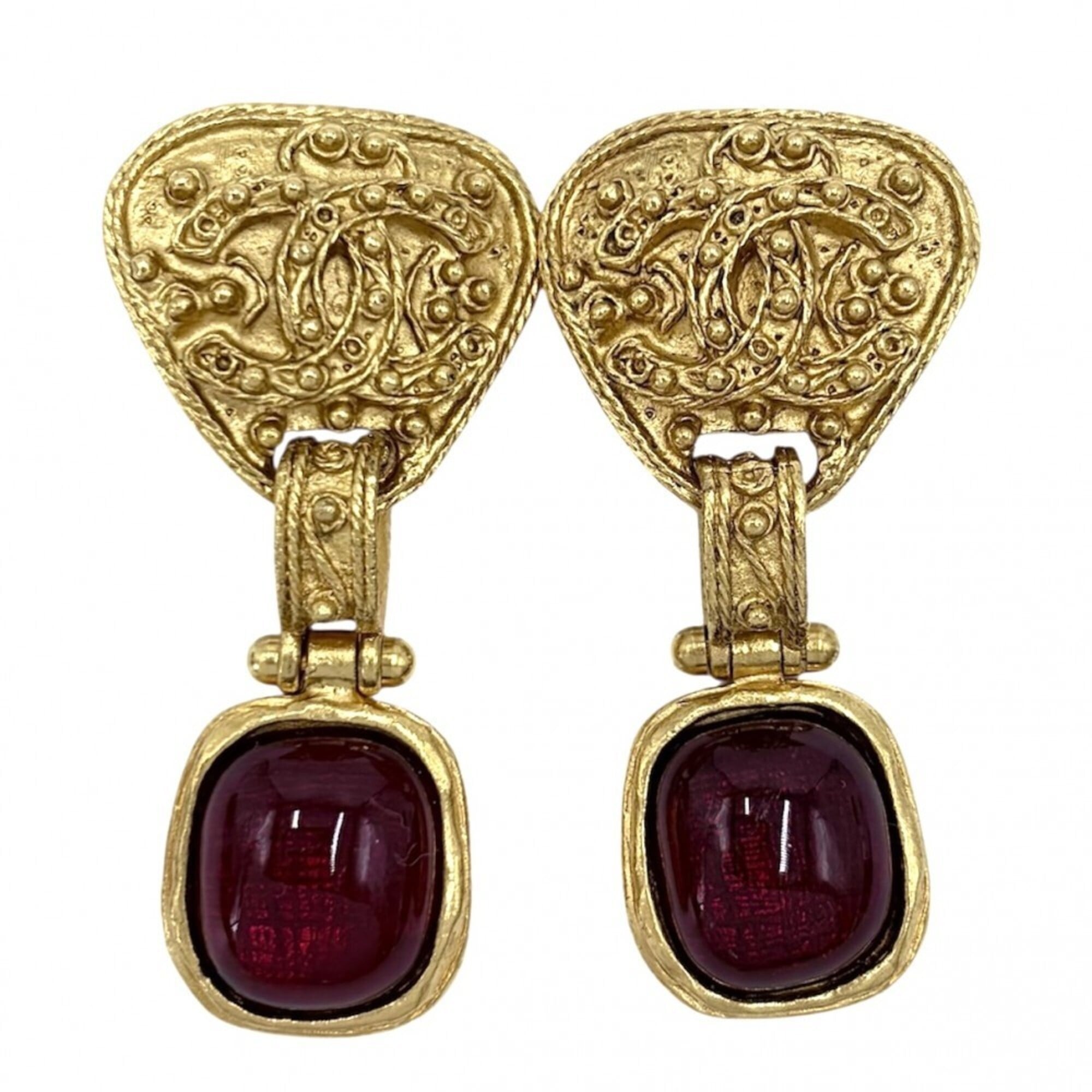 Chanel Earrings for Women, Coco Mark, Gripoix, Vintage, Vintage Accessory, CHANEL GP, Colored Stone,