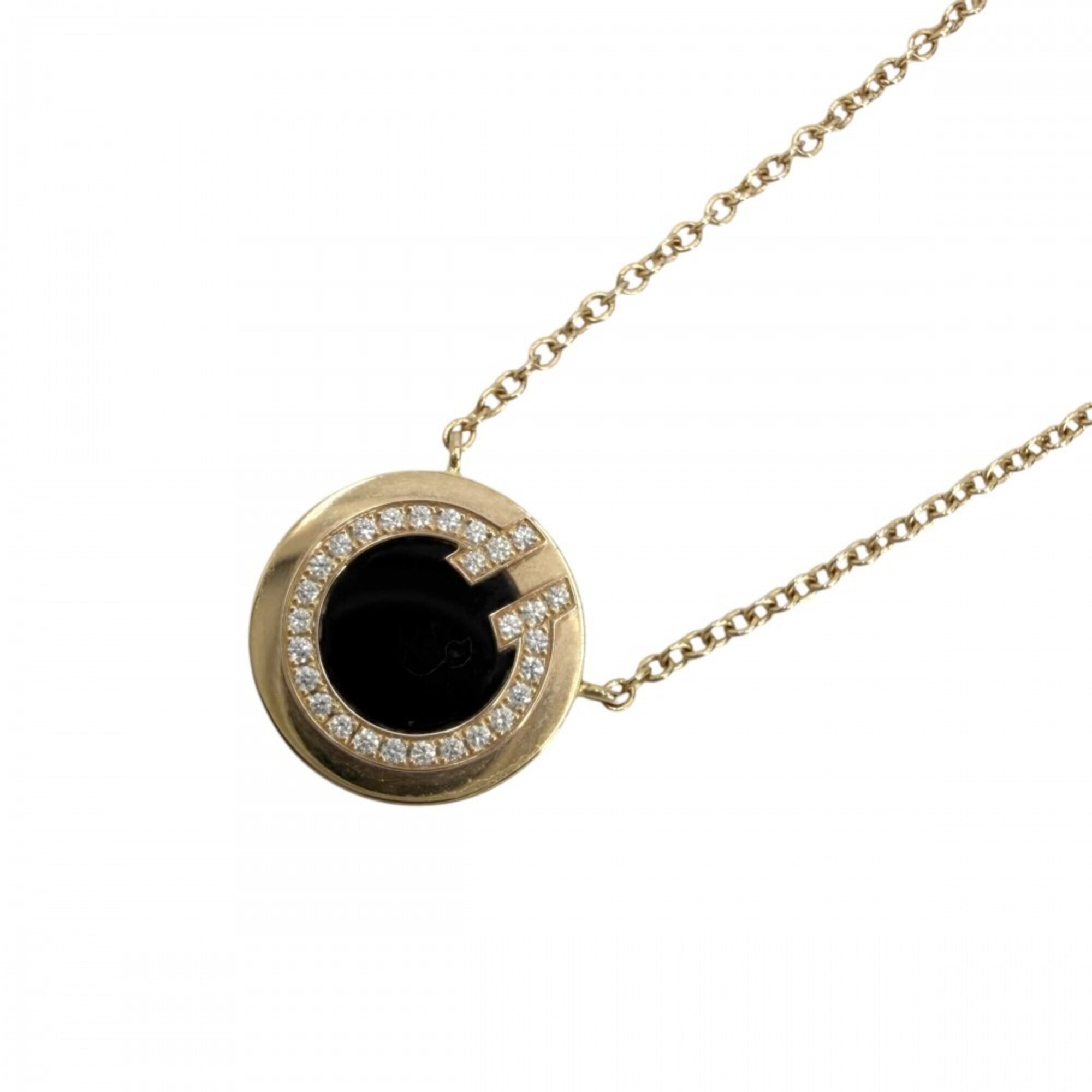 Tiffany & Co. T TWO Circle Pendant Necklace for Women, Au750 18K Pink Gold, Onyx, Black, Approx. 3.2
