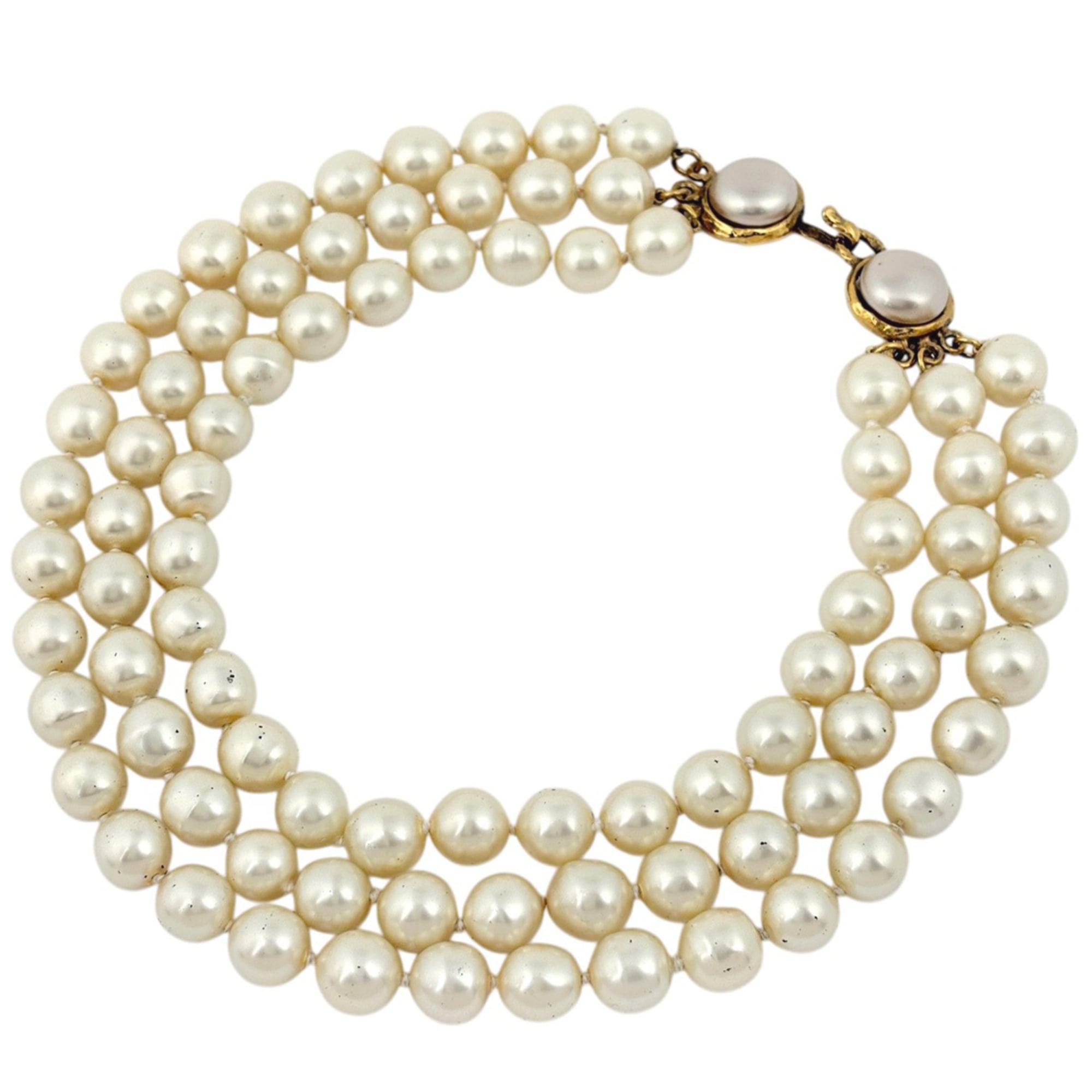 Chanel CHANEL Faux Pearl Necklace, Triple Strand, GP Gold, Women\'s