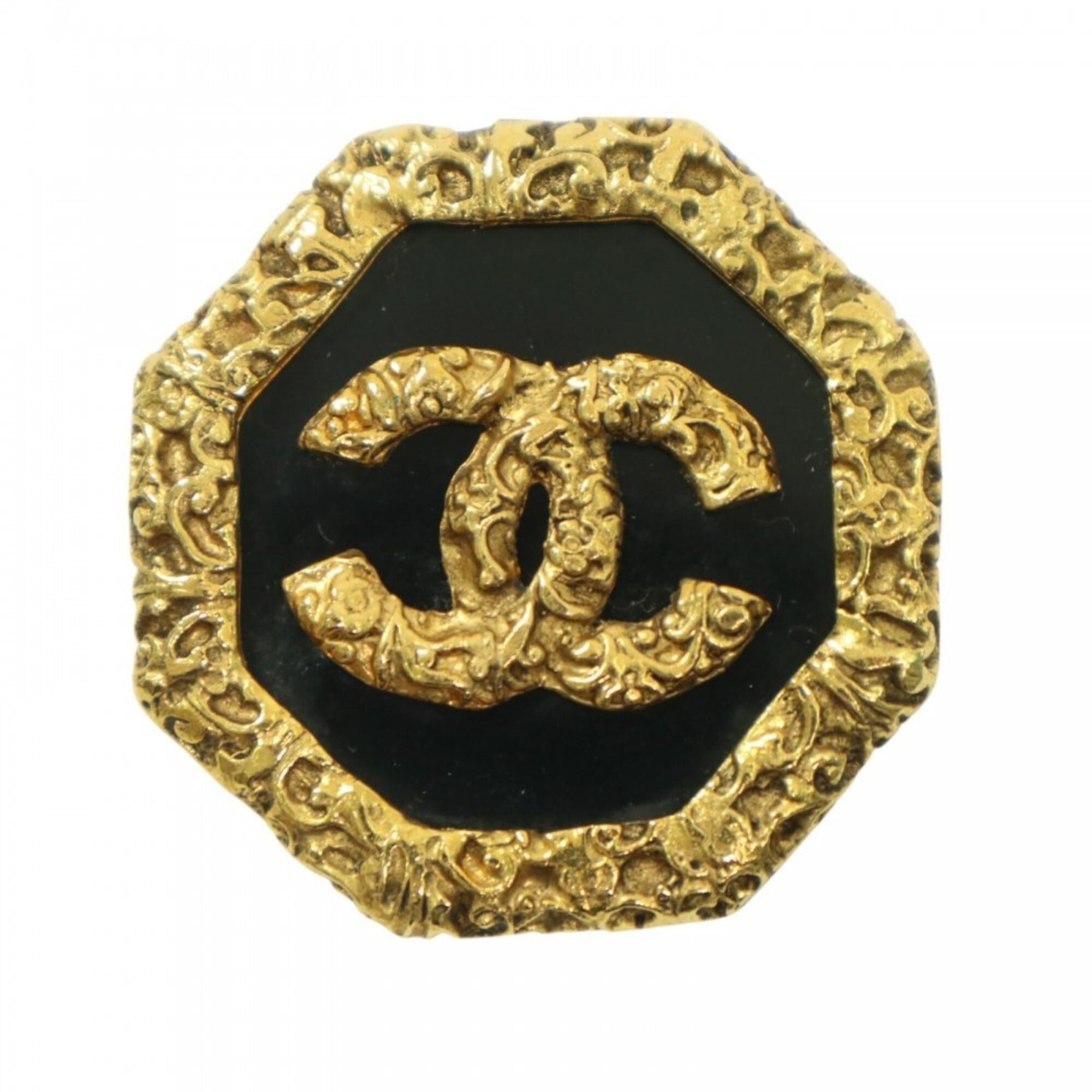 Chanel Brooch for Women, Coco Mark, Lava/Magma Design, Vintage Accessory, CHANEL GP 93A Gold, Black,