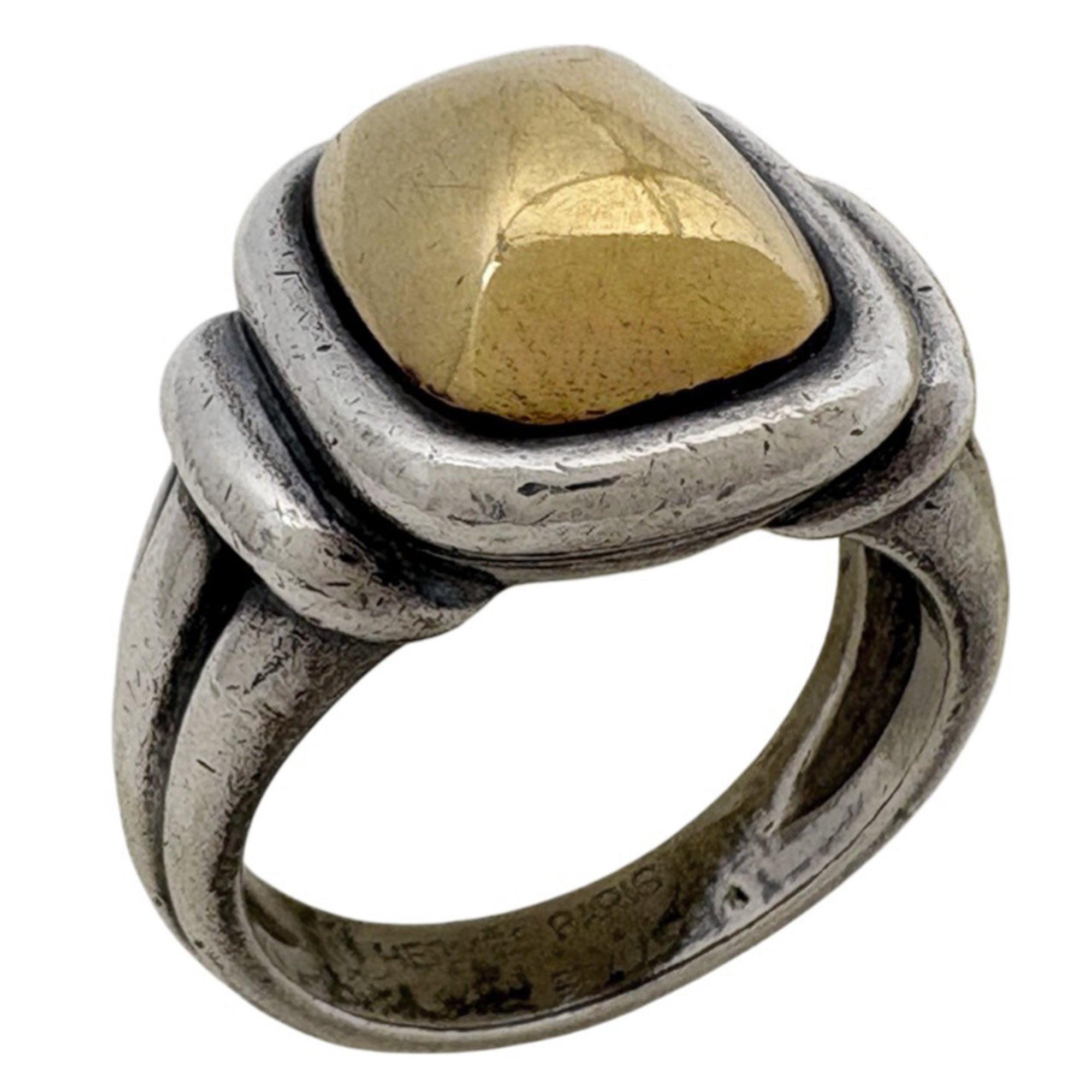 Hermes Square Ring, Metal, Silver, Gold, Women\'s