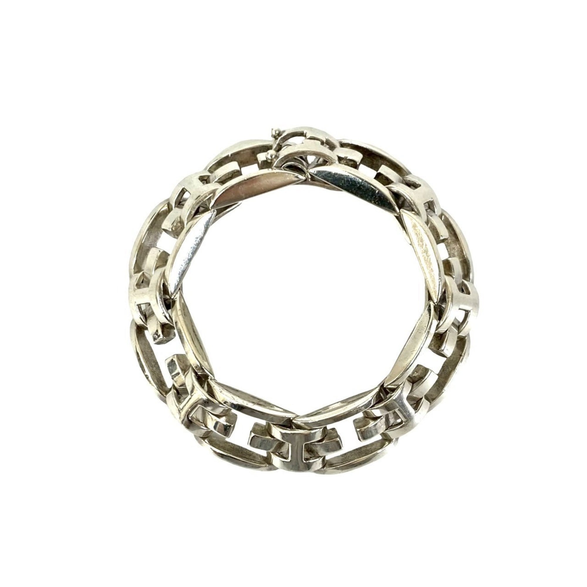 HERMES Vintage H Motif Sterling Silver 925 Bracelet Bangle Jewelry 70913