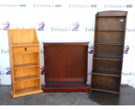 Oak and mahogany commode in the form of a chest of drawers, with two drawers on bracket feet, together with a mahogany tilt t