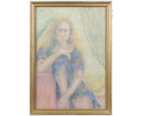 Set of two pastel nude studies, with a portrait of a young woman. Framed and glazed. Image size typically 58 x 40cm. (3)